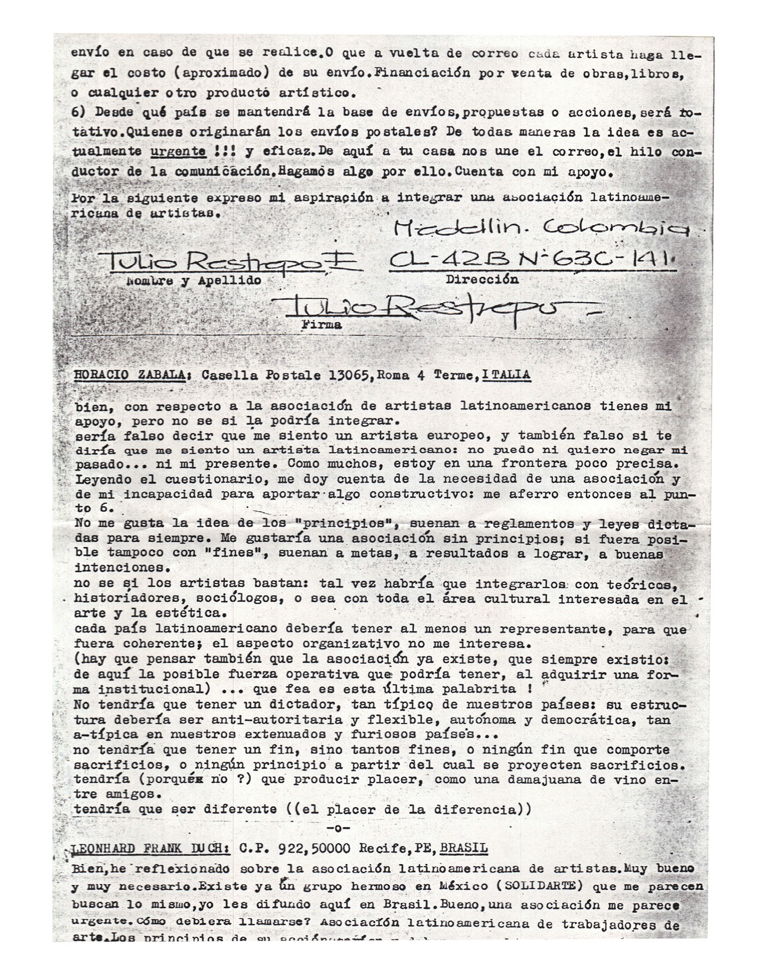 Circular Manifiesto Asociación Latinoamericana de Aristas Asociación Latinoamericana de Artistas, Texto, Argentina, 1983