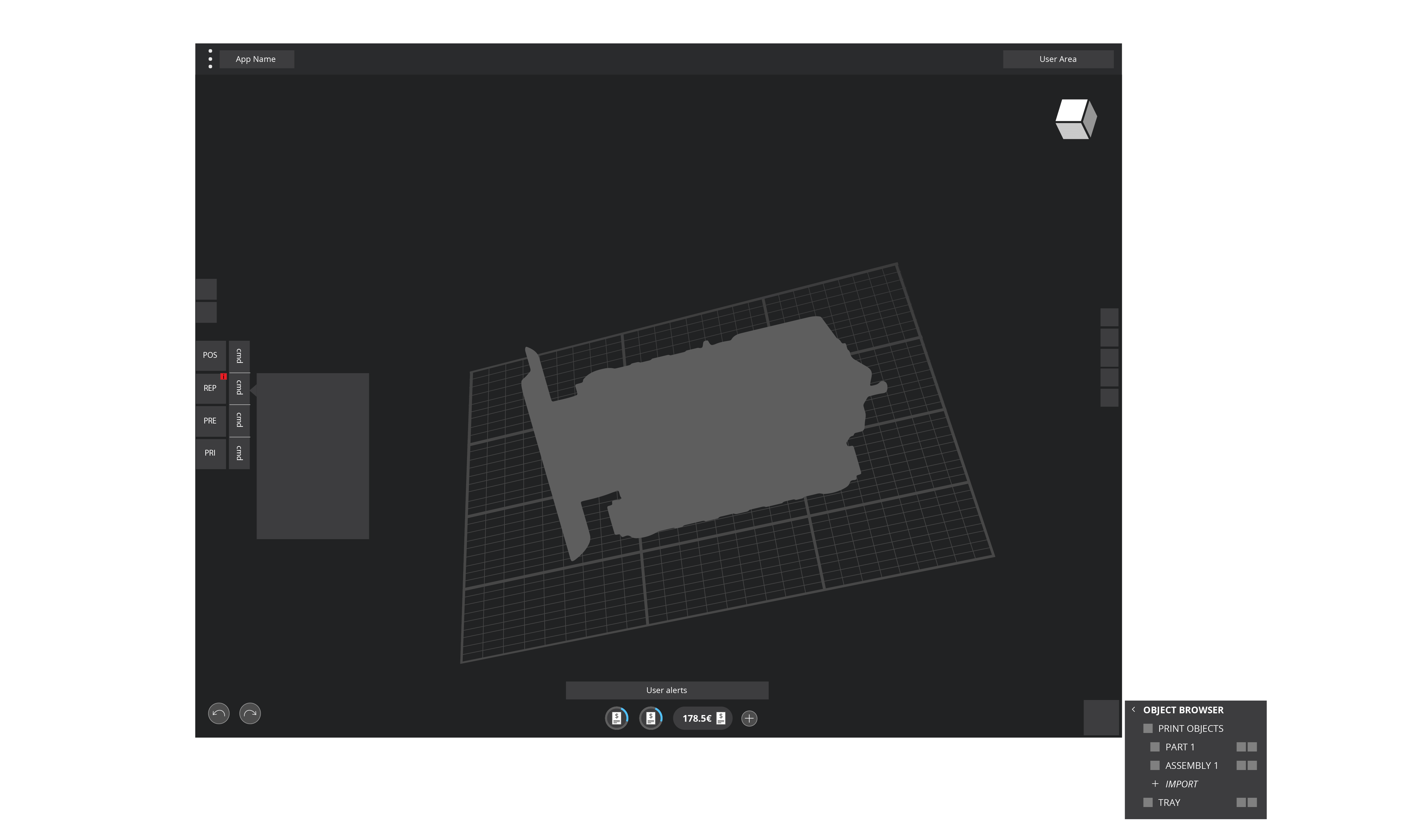 Initial layout of the Creo 3D pinting cloud app, 03.