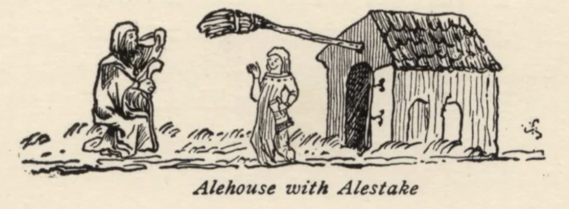 ︎︎︎ Depiction of how ale wives displayed brooms on their alehouses to show that the cauldron was full of ale to sell. Archival material found at House of European History in Brussels, Belgium, April 2025.