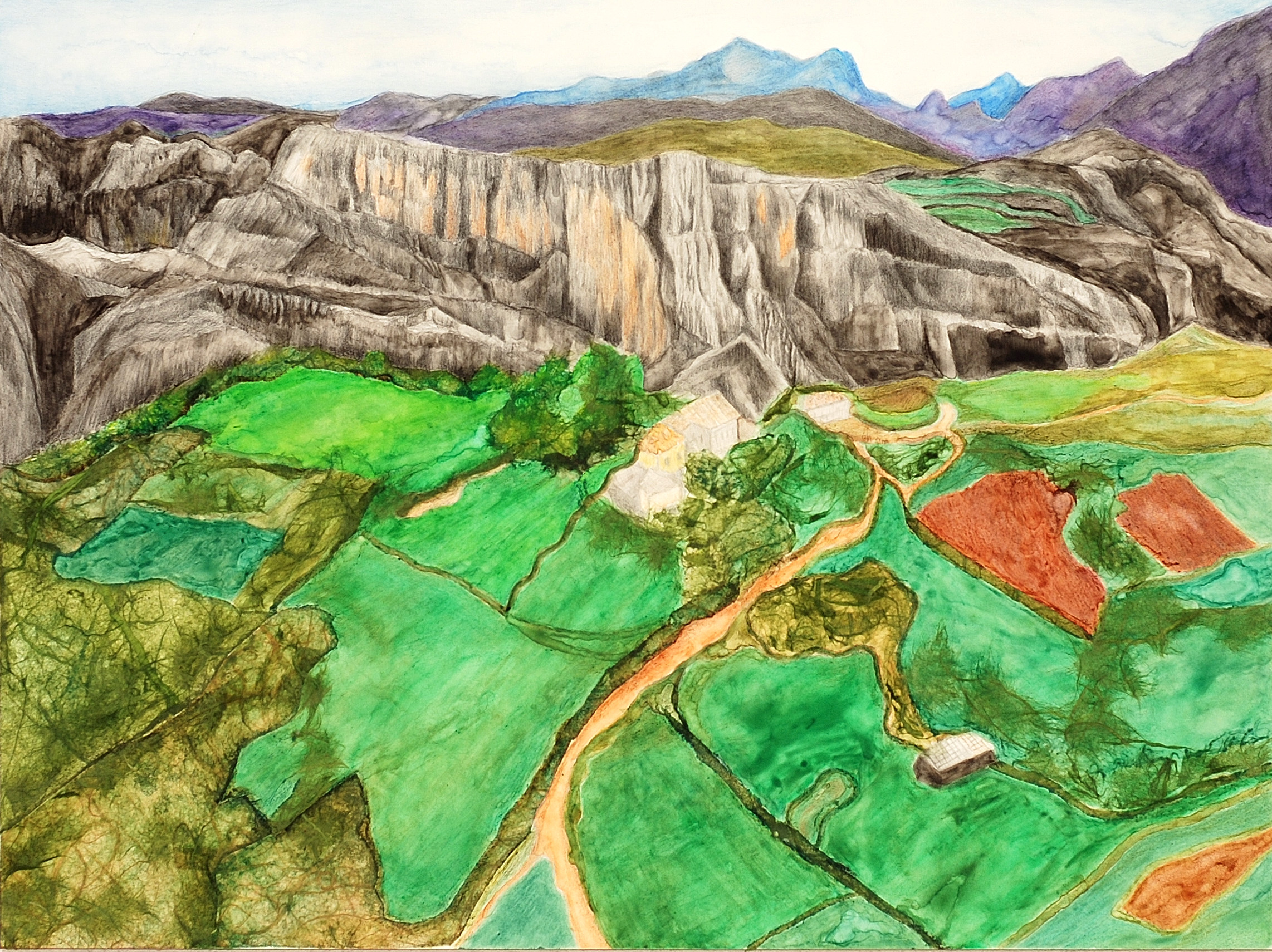 Mountain Range, 2022, mixed media and collage, 9 x 12 inches