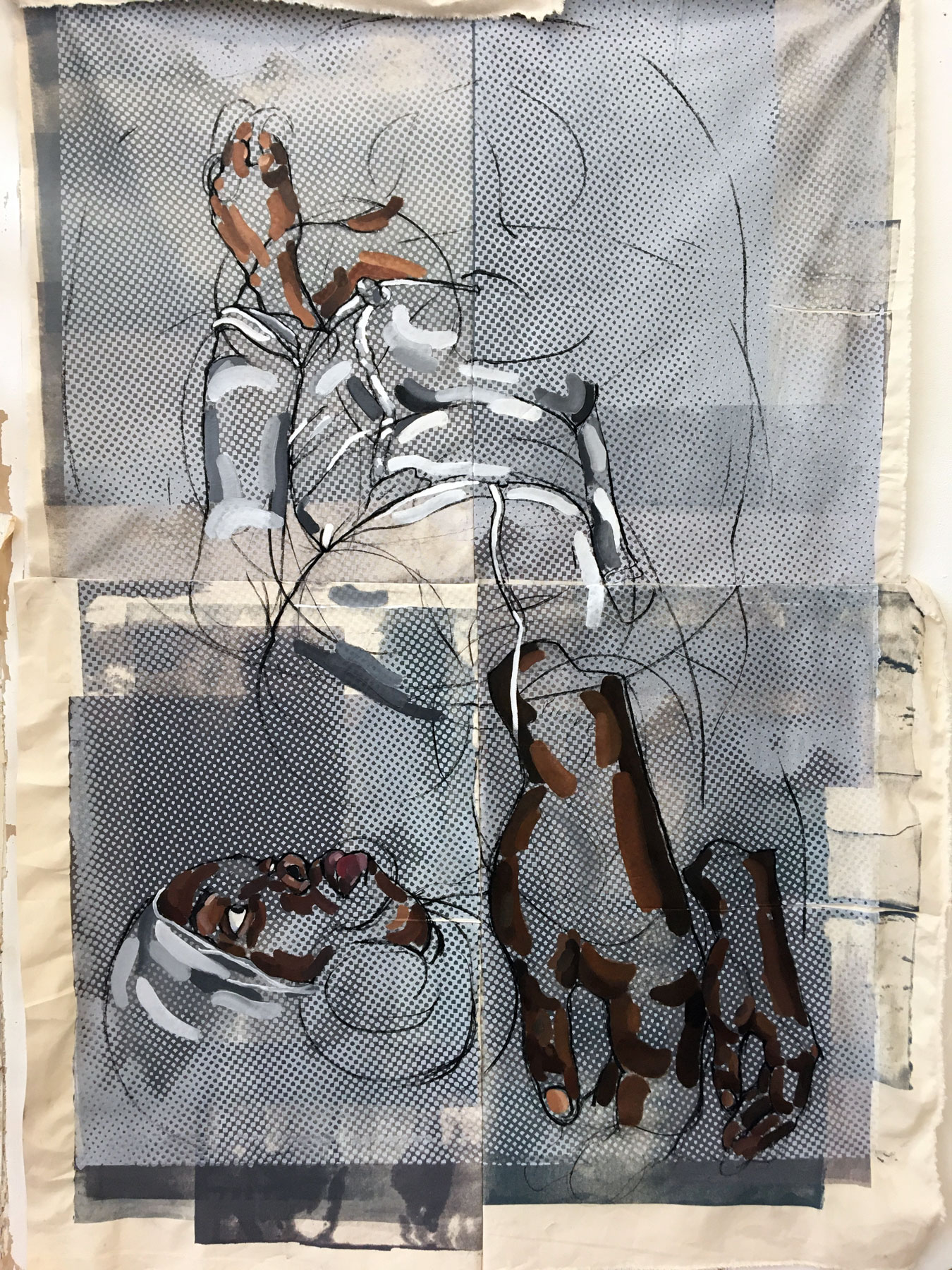 UNTITLED (part of 'Rootless' series), Charcoal, Oil and Acrylic paint on canvas, 200 x 100cm