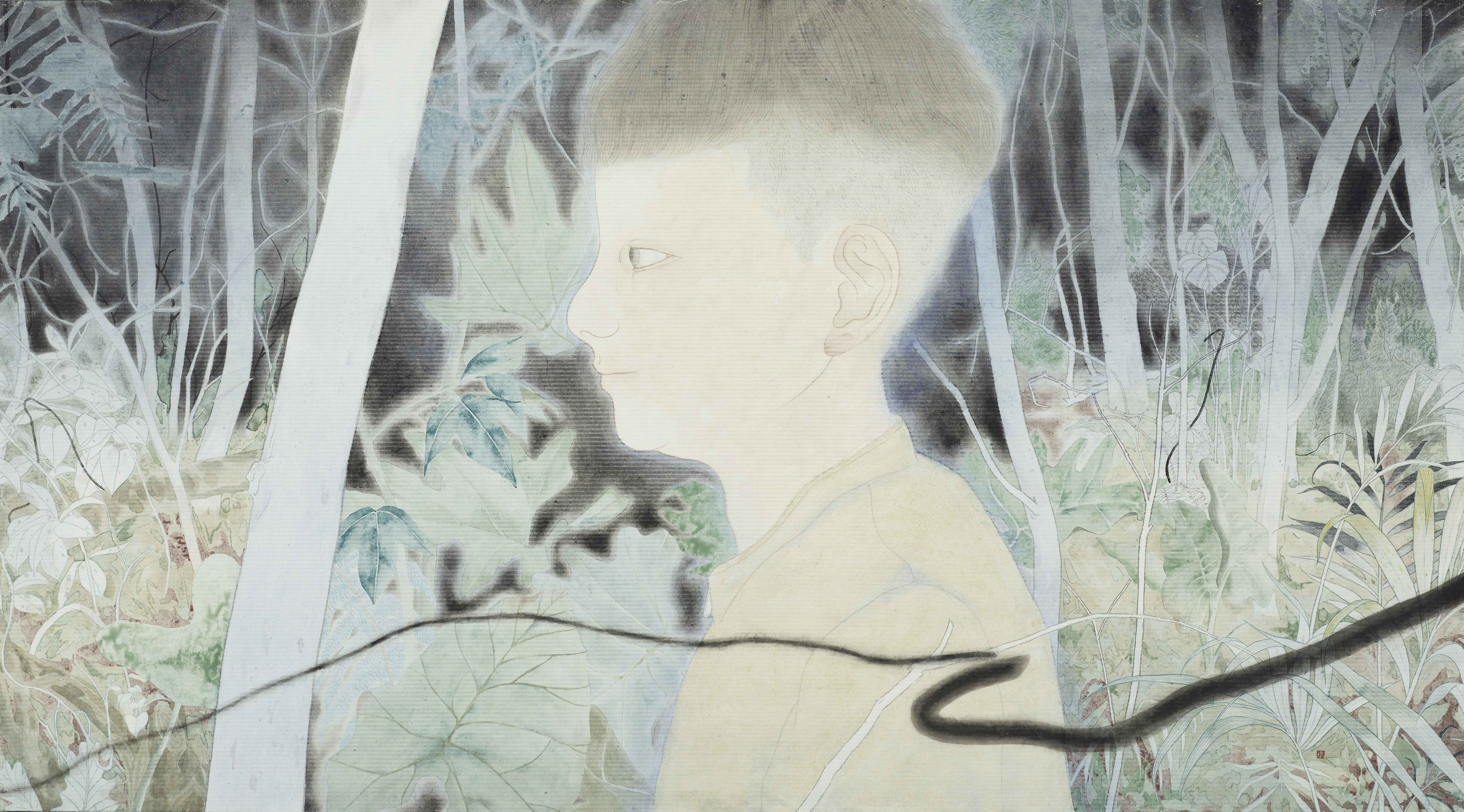 Landscape#9, 2016, mineral pigment, ink on paper, 78x140cm (30.7x55.1 in)