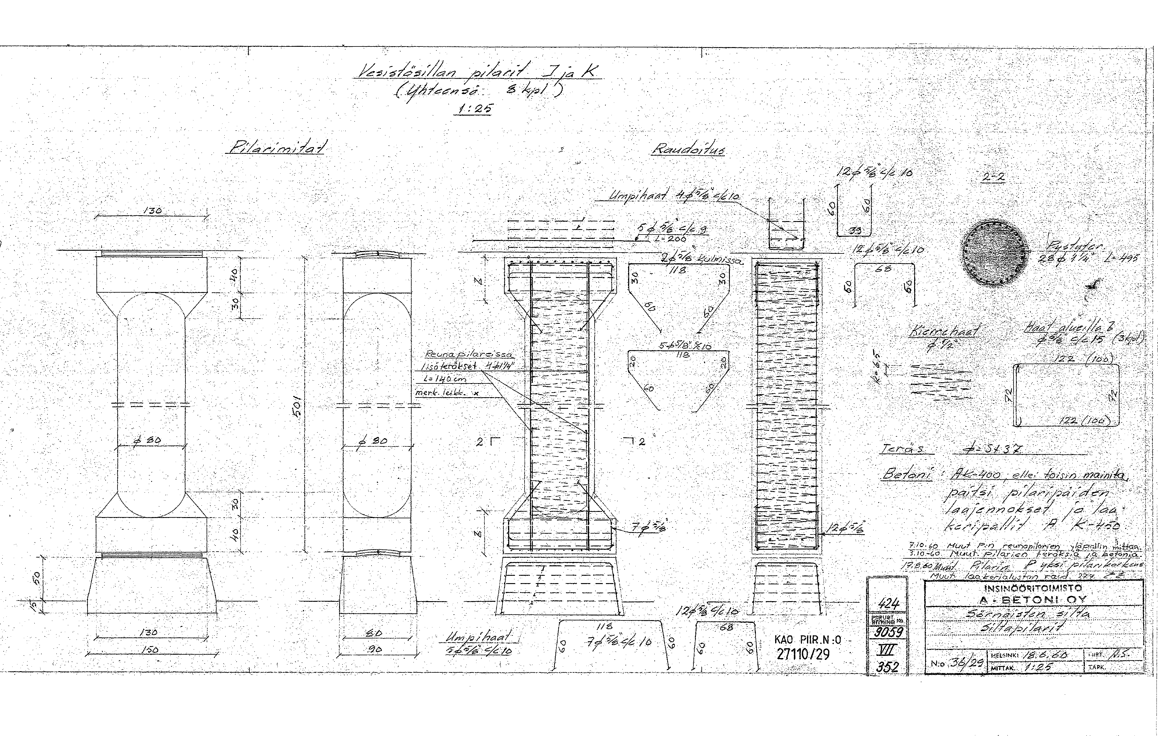 (unknown): technical drawing of bridge columns 1:25, dated 18.6.1960