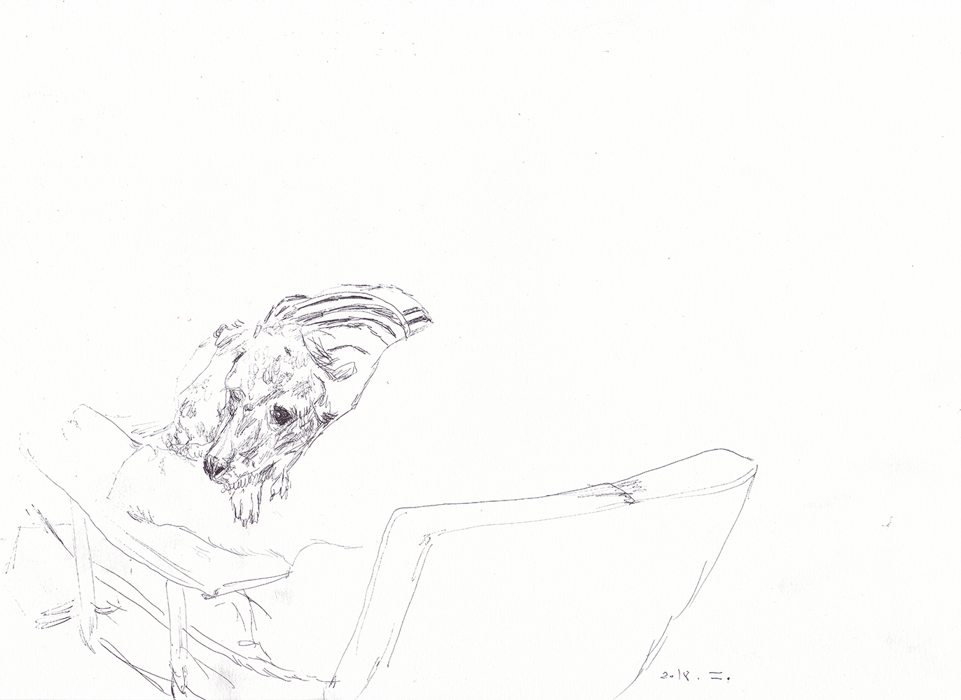 우연히 만난 귀여운 친구, 2018, pen on paper, 21*29.7(cm)