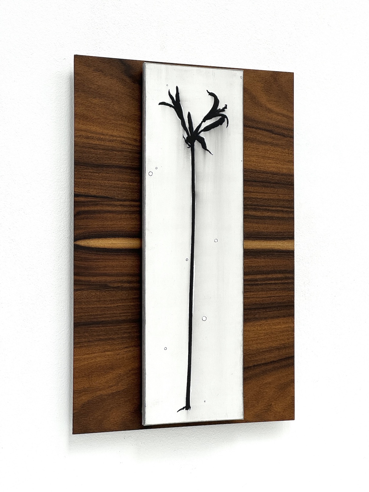 'Landscapes of growth and recovery', 2024, (conté) pencil and acrylic on plaster/aluminium and Palissander wood veneer/aluminium, 30 x 20 cm.