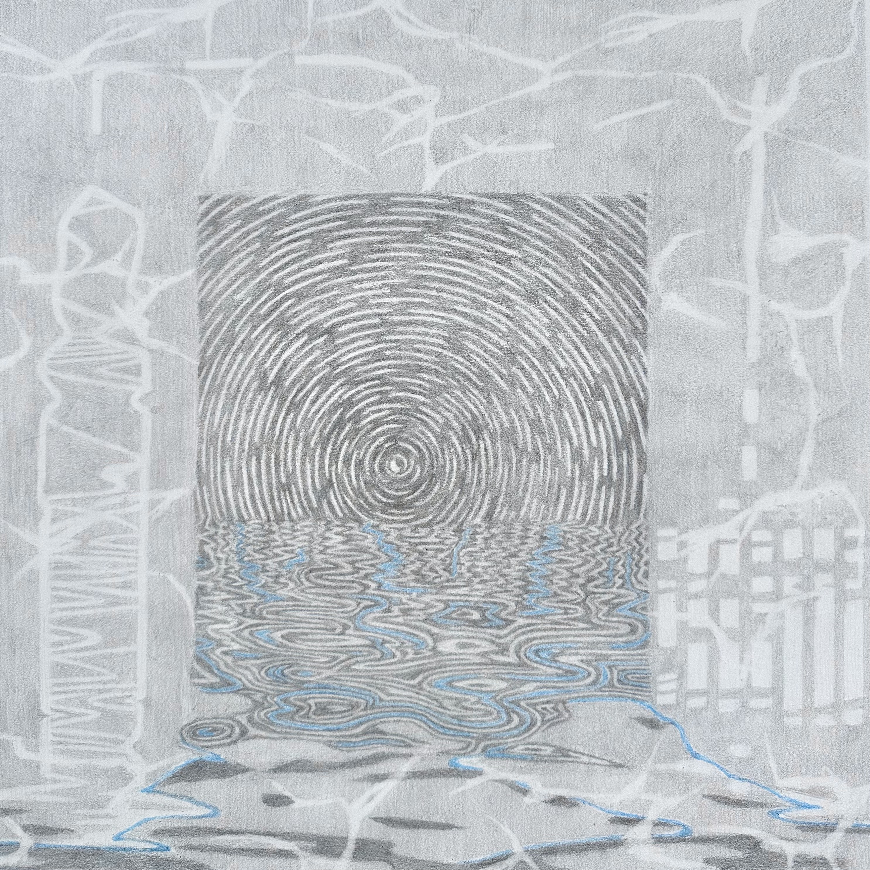 Sundial (14"14"), graphite and colored pencil on Stonehenge