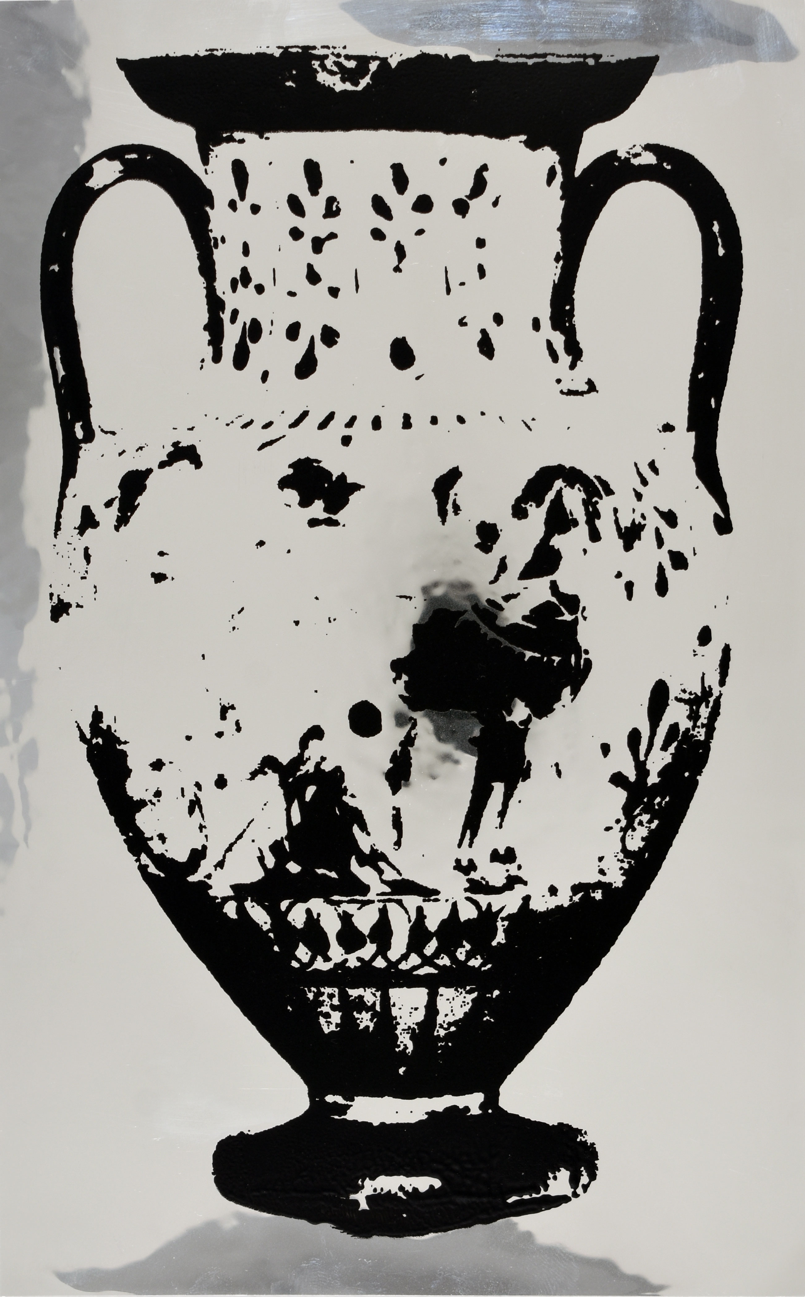 12135 (M.ND.01) A: Warrior Between Scythian Archers. B: Warrior Departing (?), Chariot, Athena (?), Screenprint on double aluminized polyester film, 9.5 x 5.75 in., 2024