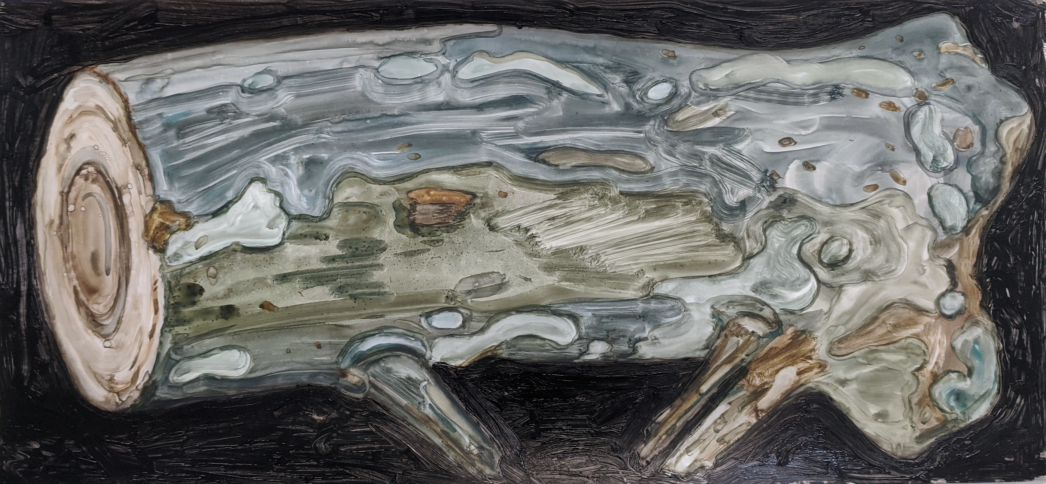 Untitled, 20 x 40 inches, watercolor and oil stick on Yupo, 2020
