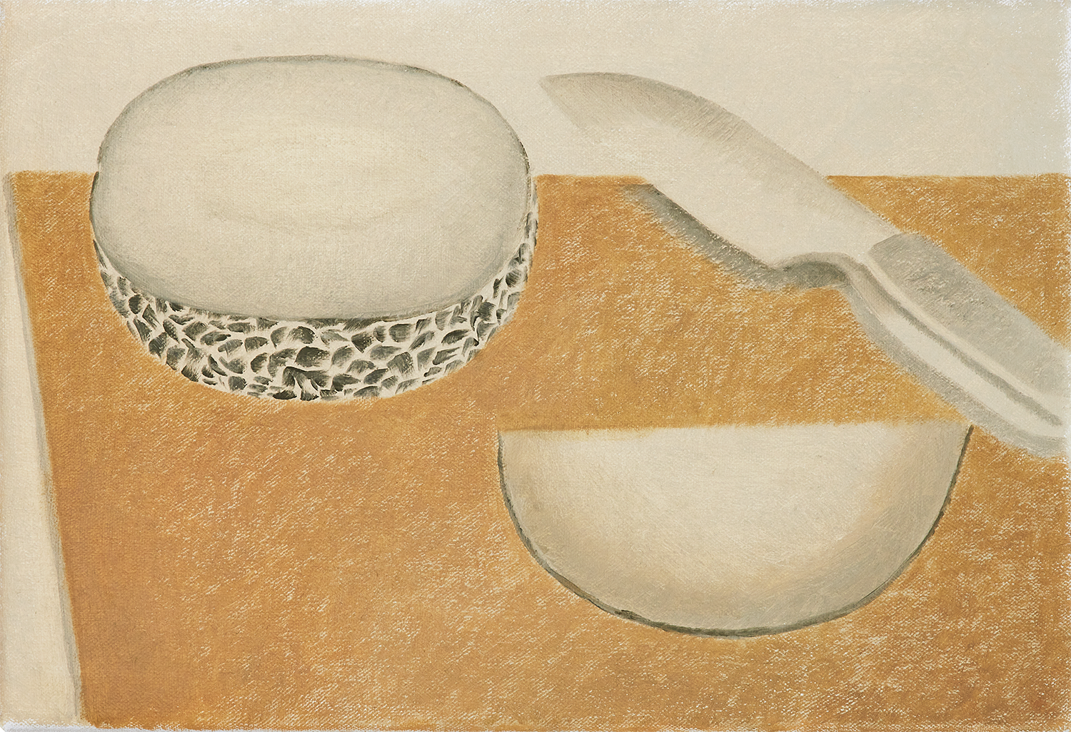 "Melão e faca", 2025, óleo sobre tela