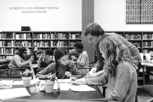 Teens plan their zine designs at The Metropolitan Museum of Art of New York City, with help of Anthony Tino
