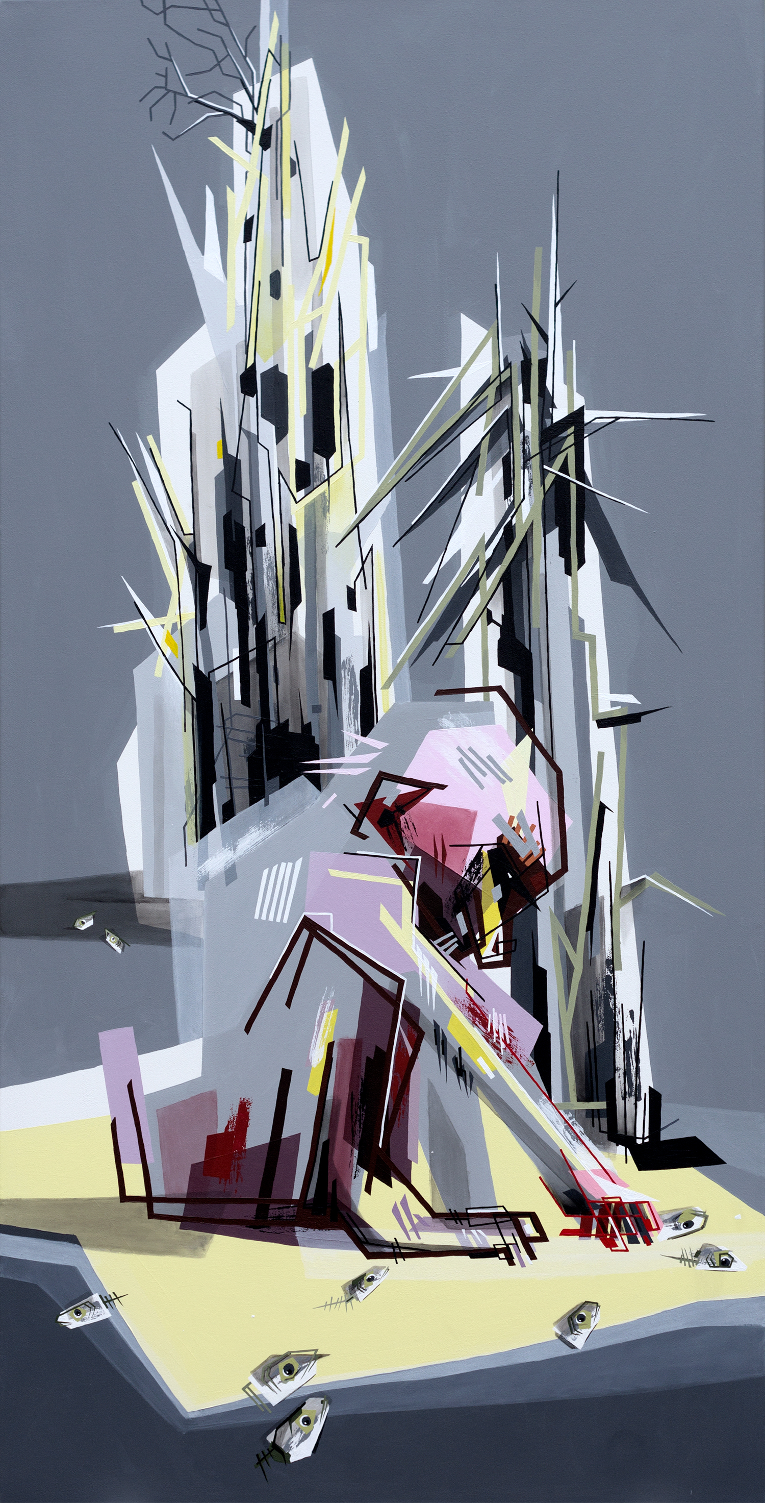 VIEL VERSINKEN  ·  acrylic on canvas  ·  140 x 70 cm