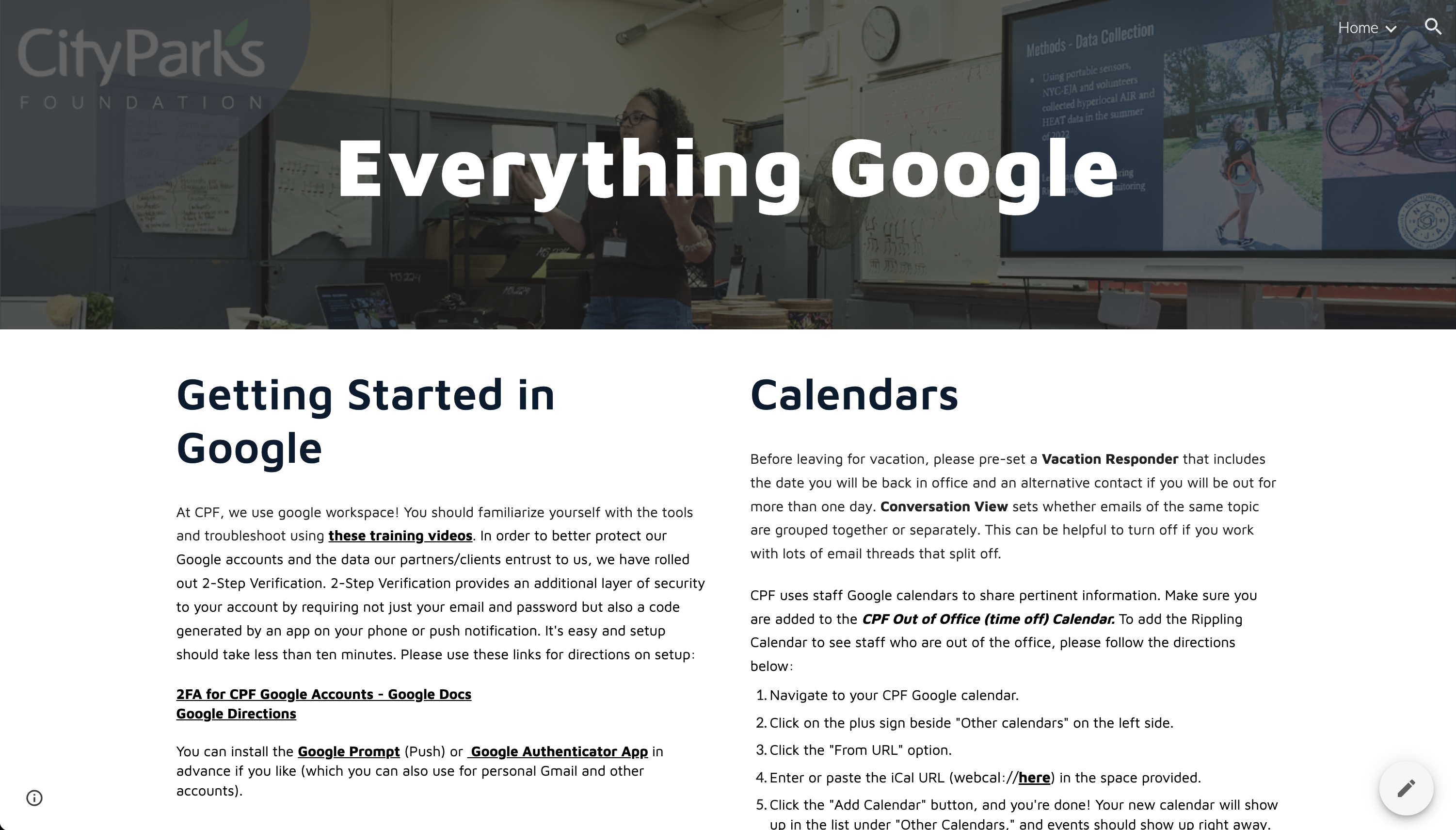 Banner image curation and banner layout design created for the foundation's intranet website - collaboration with another intern