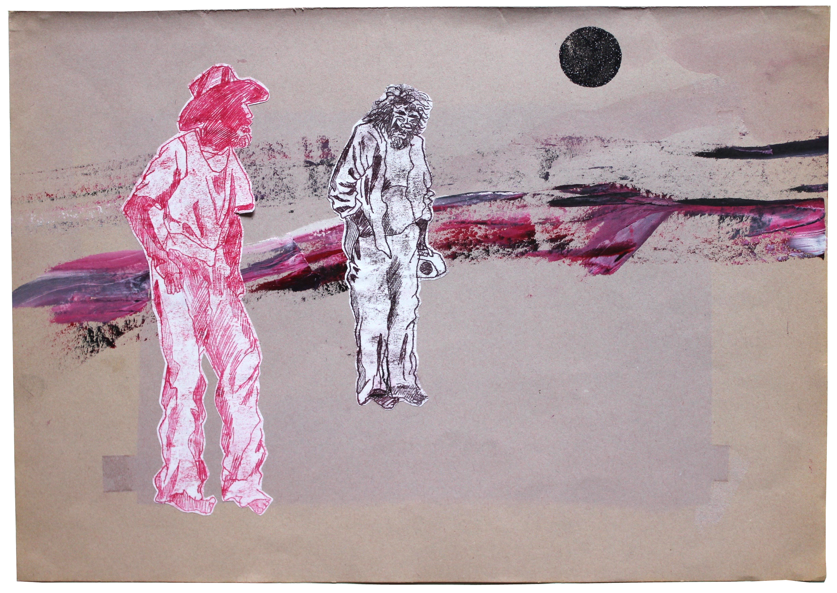 Sid and Tom listen for water on the radio2016Monoprint and collage