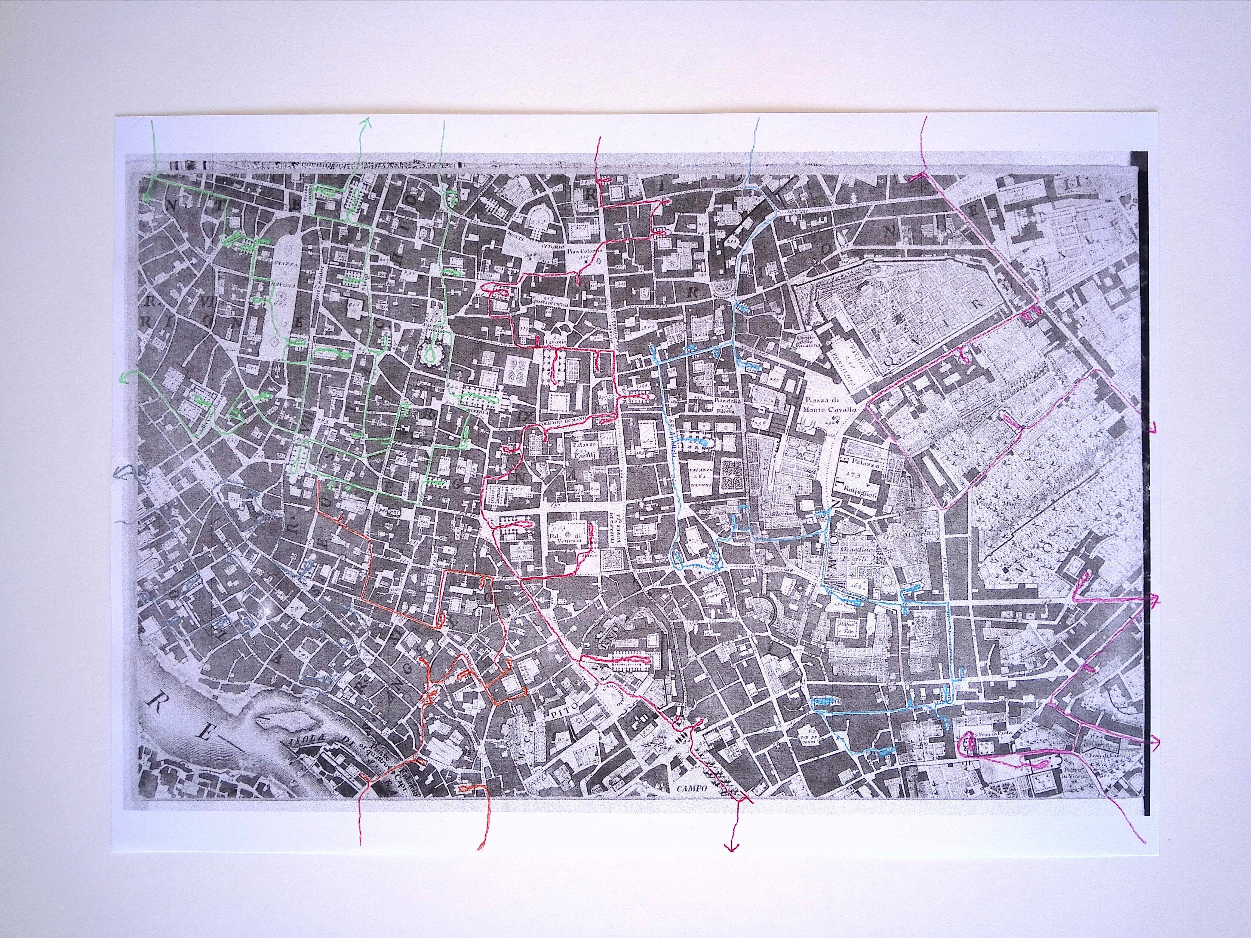 Image 3. Close up of itinerary guide produced during the three-month residency at the British School at Rome, mapping a route from church to church