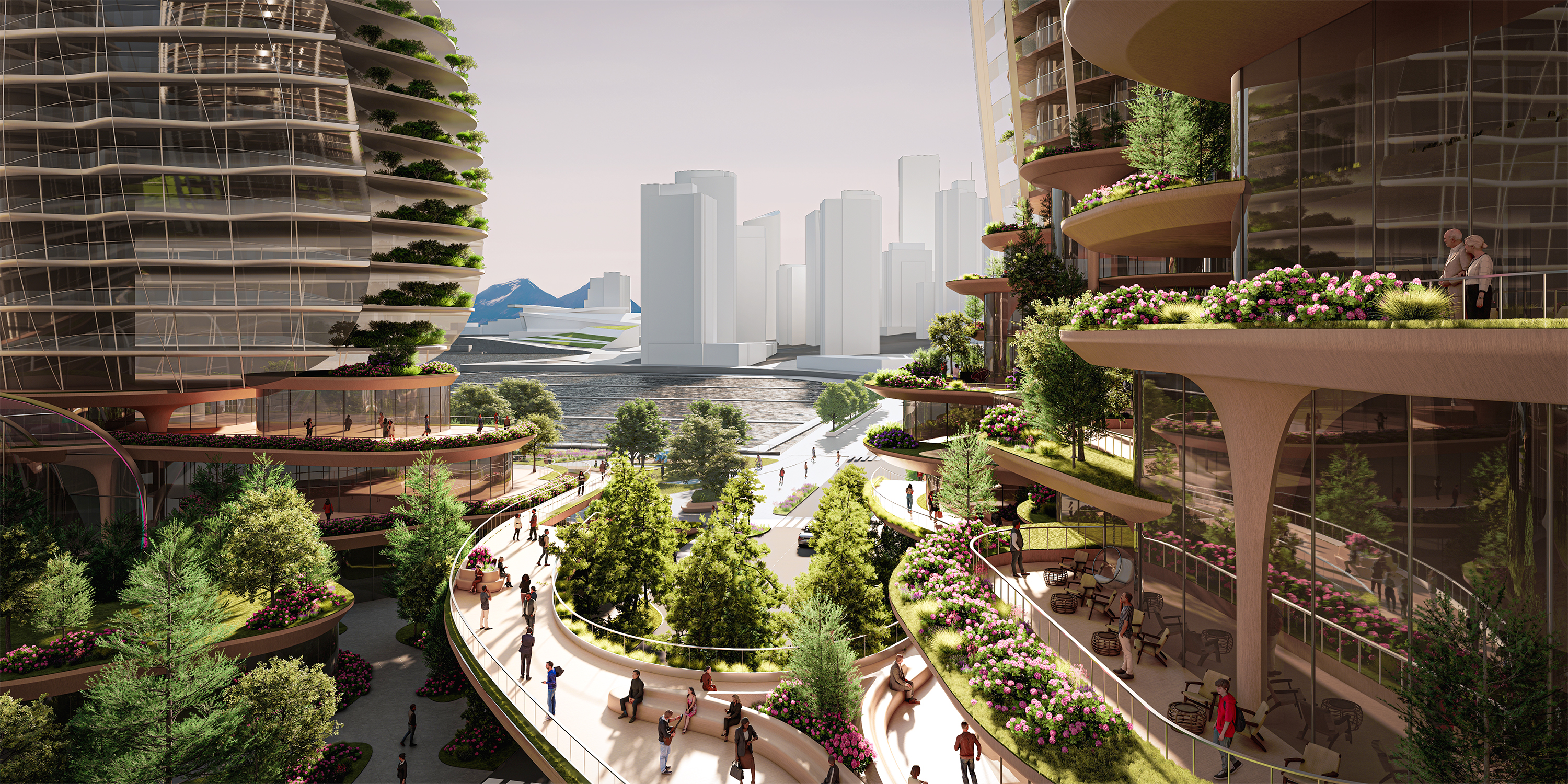 Rendering Aerial Street Podium View