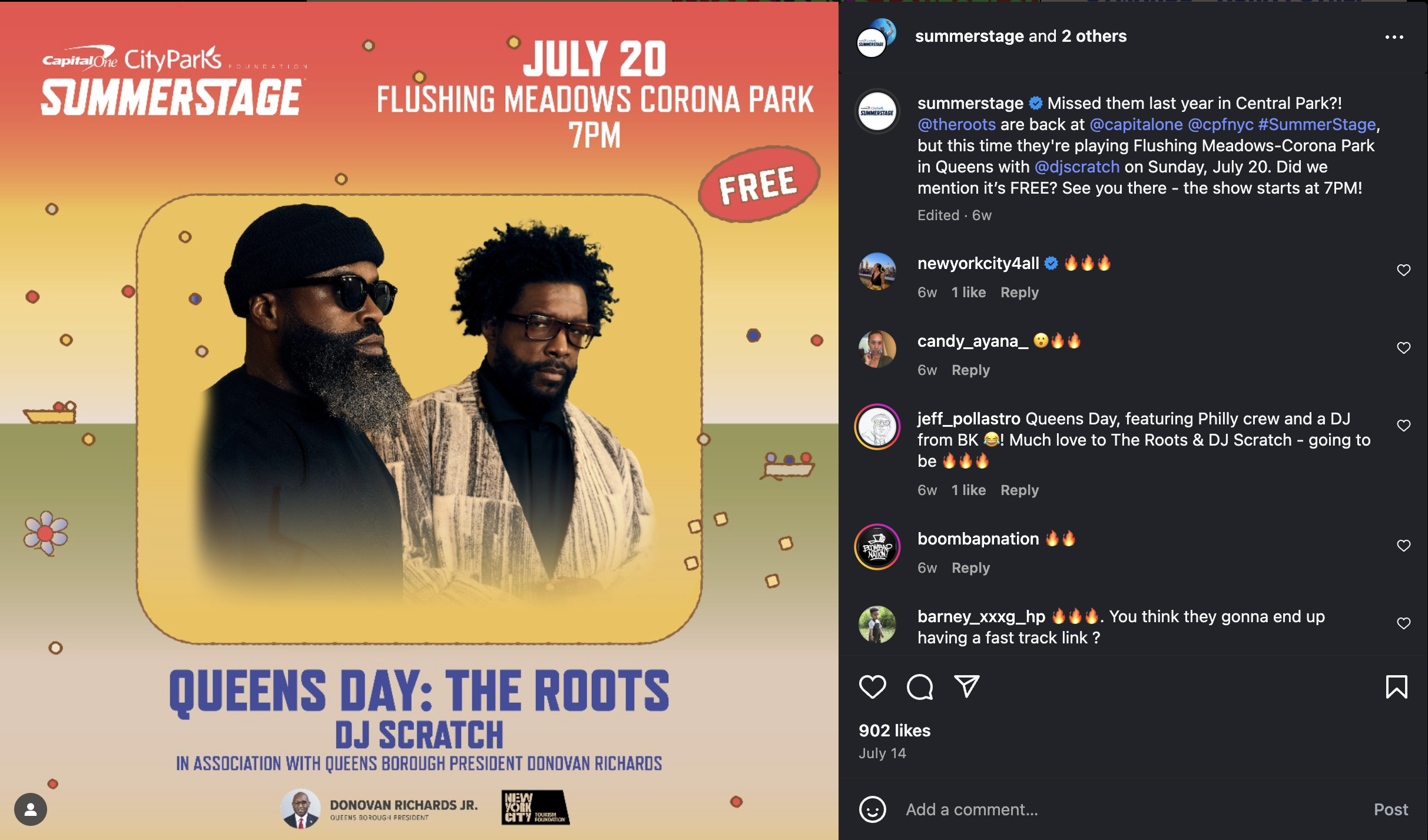 Social Media assets designed for City Parks Foundation's SummerStage festival