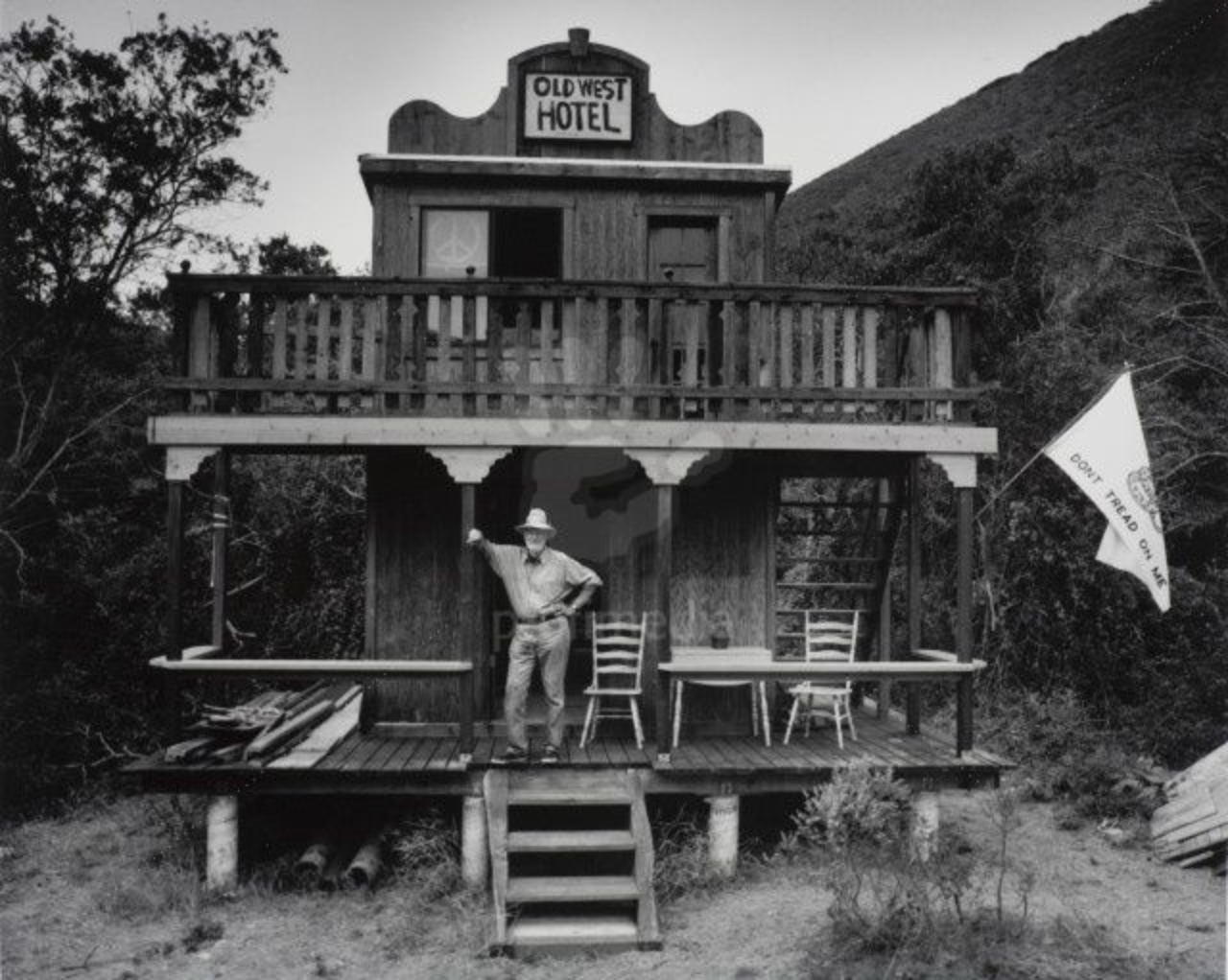 Lawrence Ferlinghetti at Big Sur cabin, date unknown.