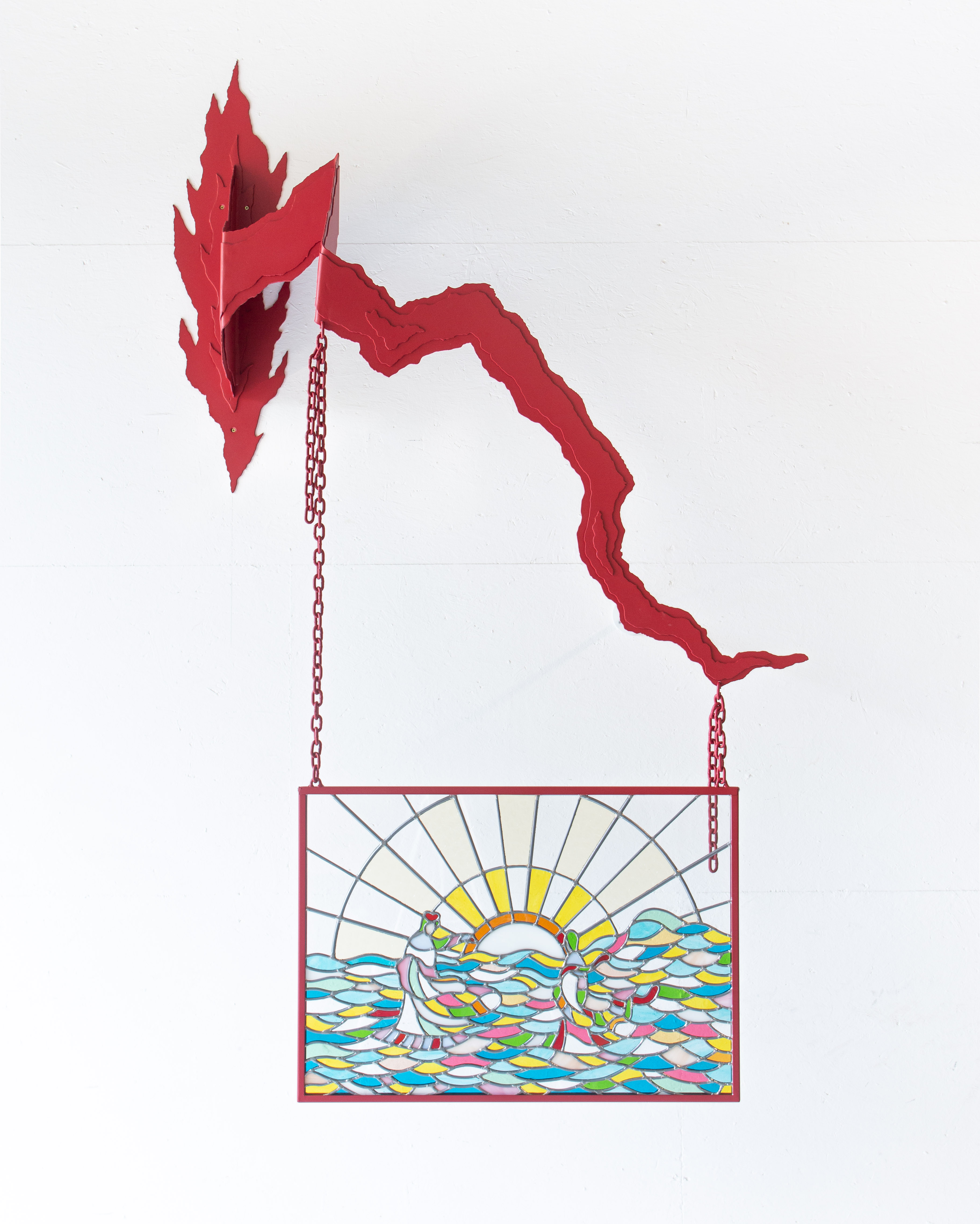 Two SistersStained glass window, powder coated steelDimensions variable, window apprx. 70 x 50 cm (27.6 x 19.7 in)2023