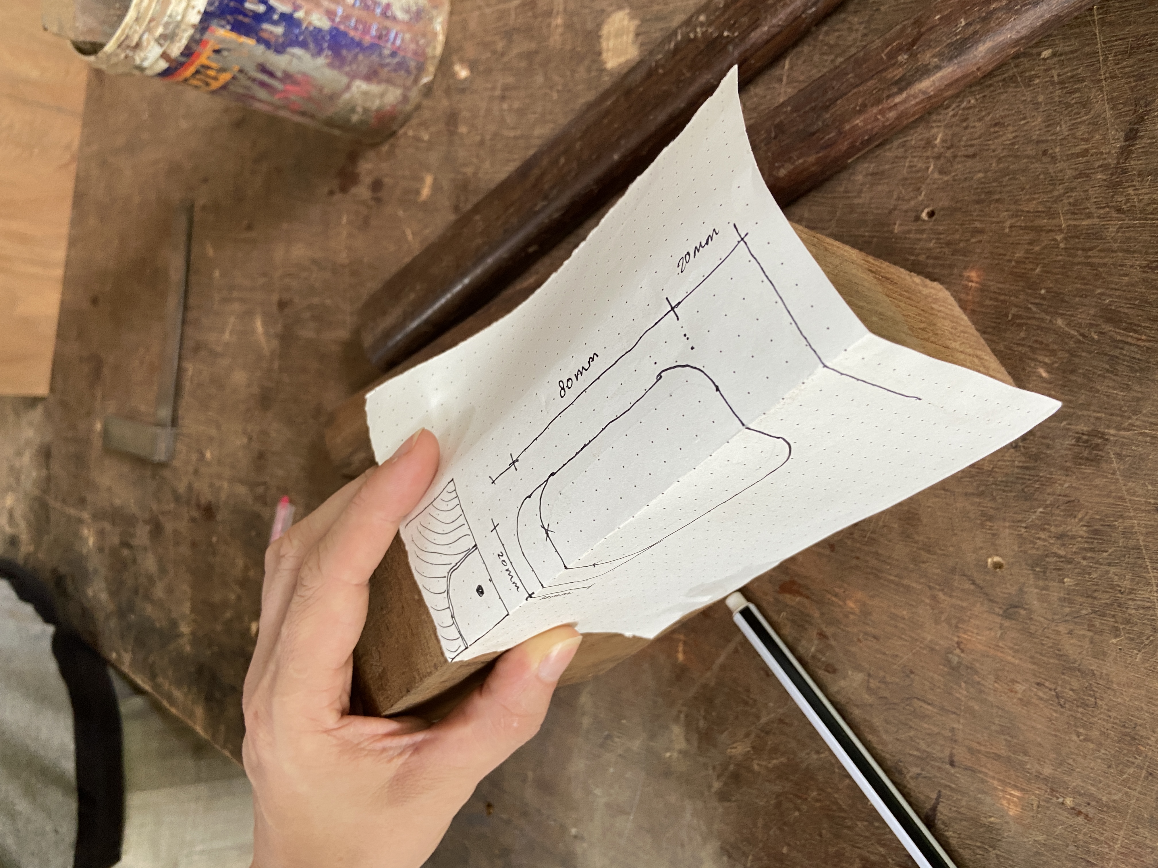 Details for the door handles that were to be carved into the thickness of the door. 