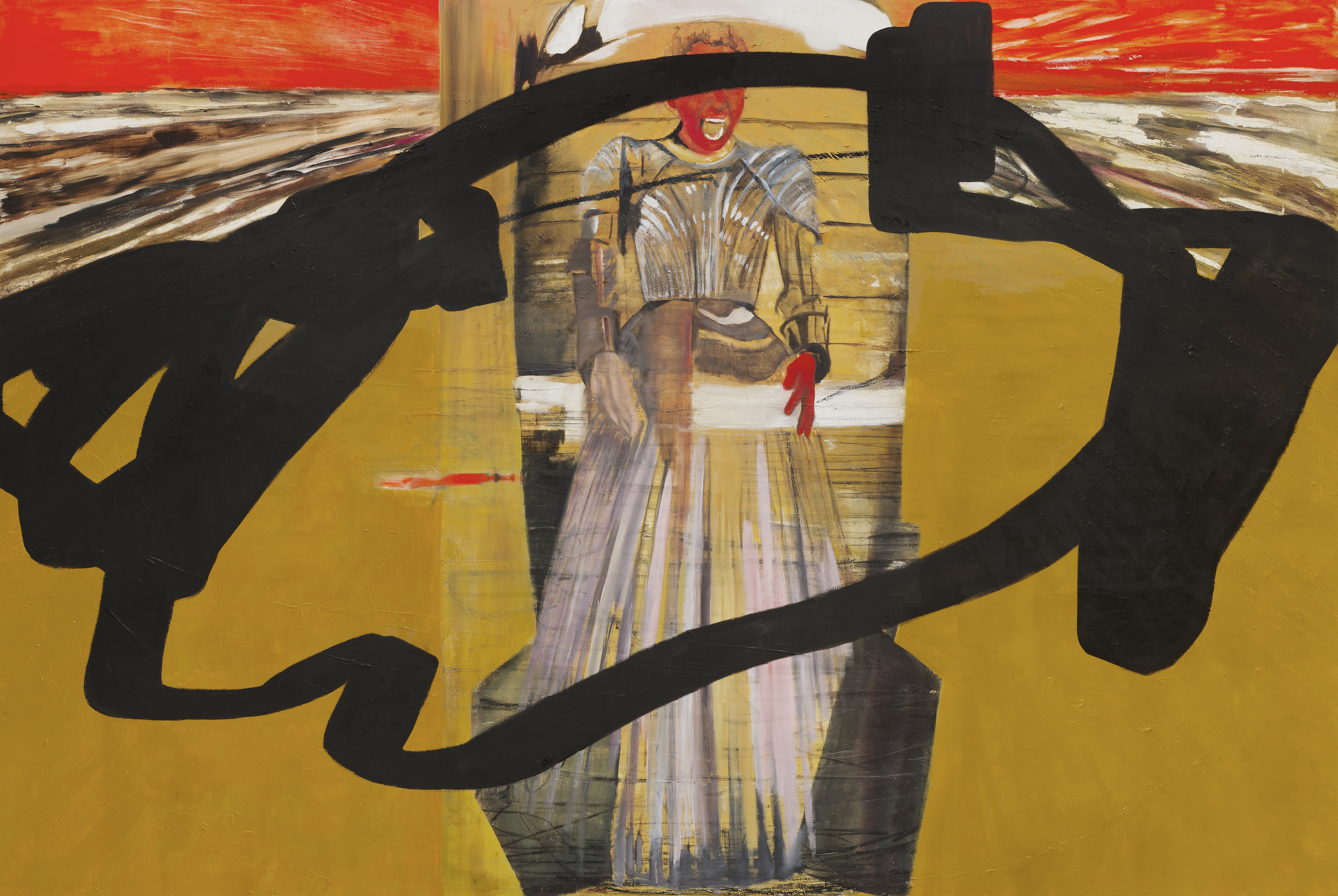 DANGEROUS DUSK 1, 2023, huile, bâton d’huile sur toile, 195x290cm