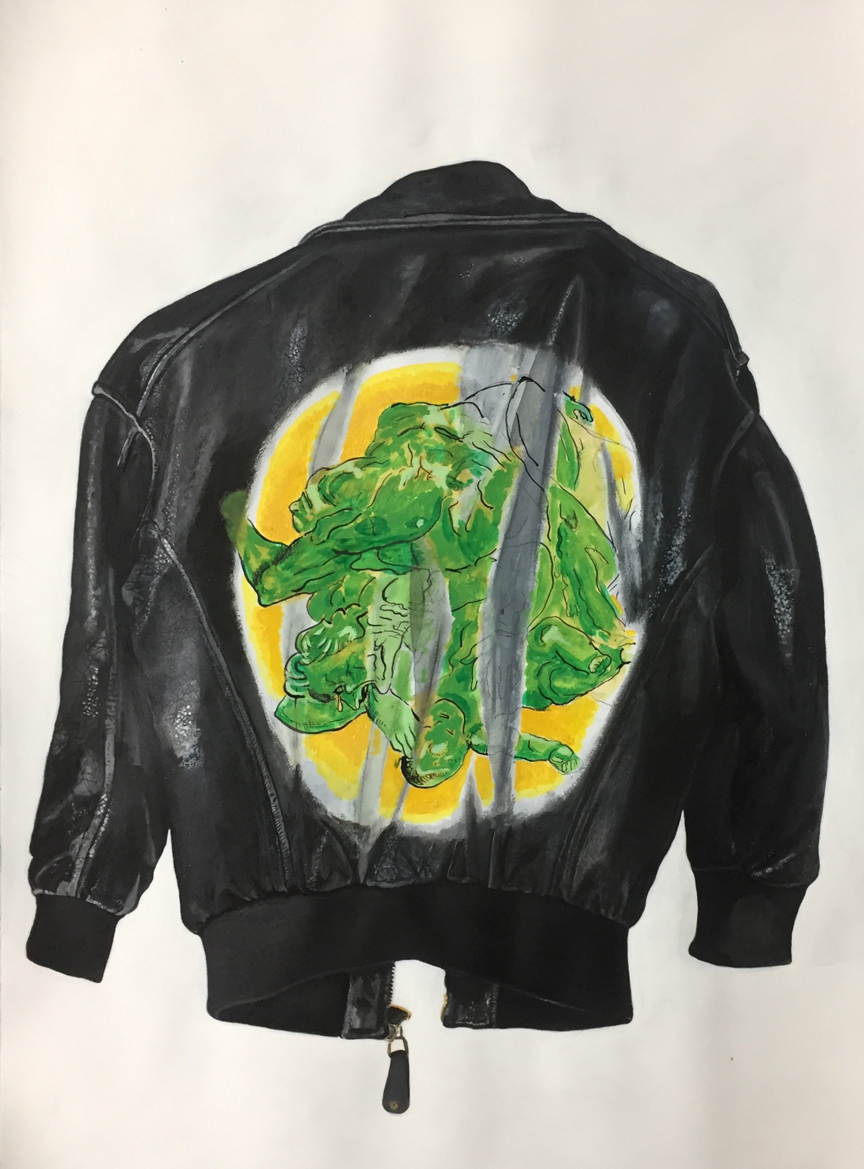 Plague Jacket (to ward off, to protect), 2020-Ongoing, charcoal, ink, gouache and acrylic on paper, 76 x 56 cm