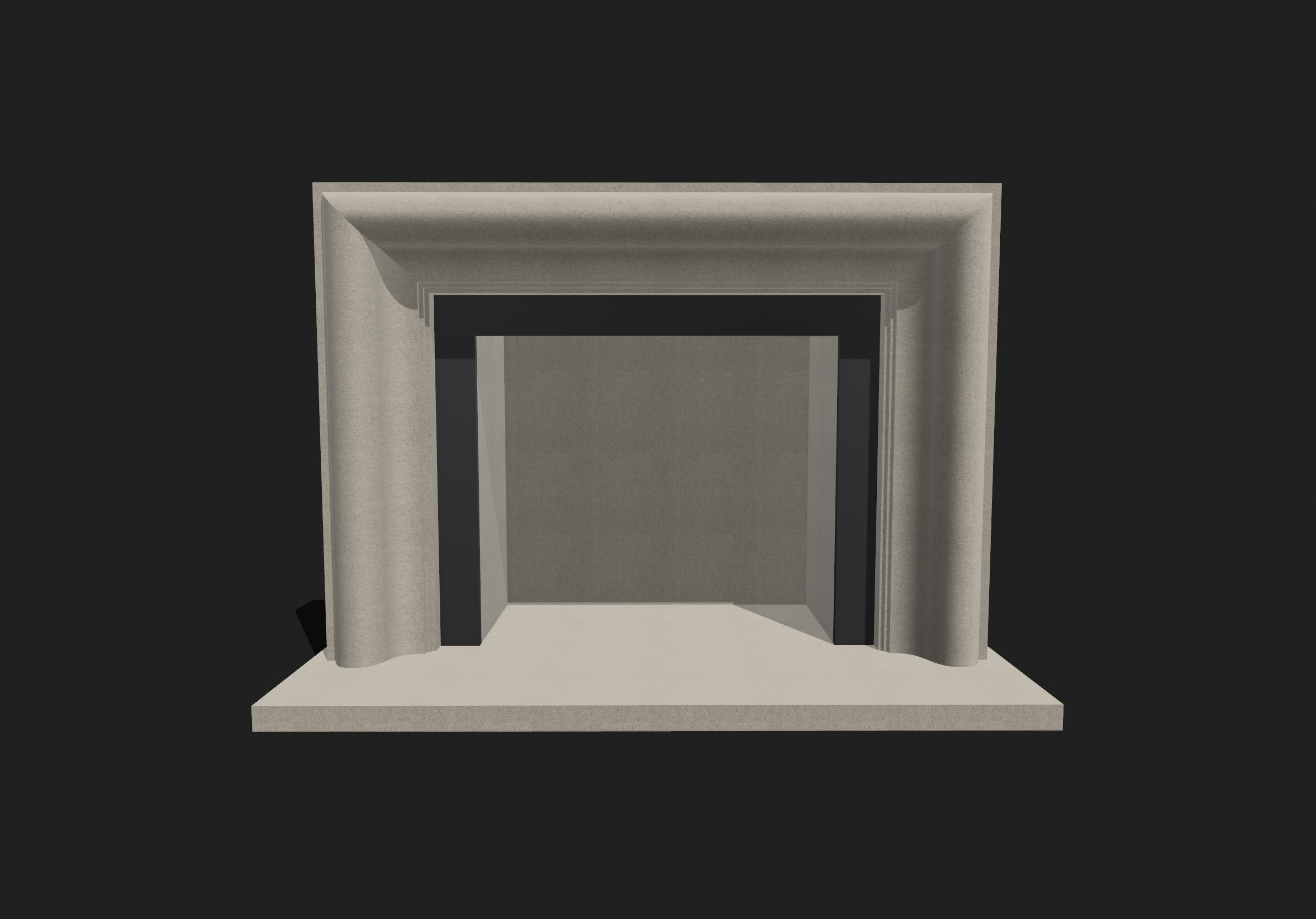 Cheyne in CAD render representing Bath stone surround and hearth, with slate slips