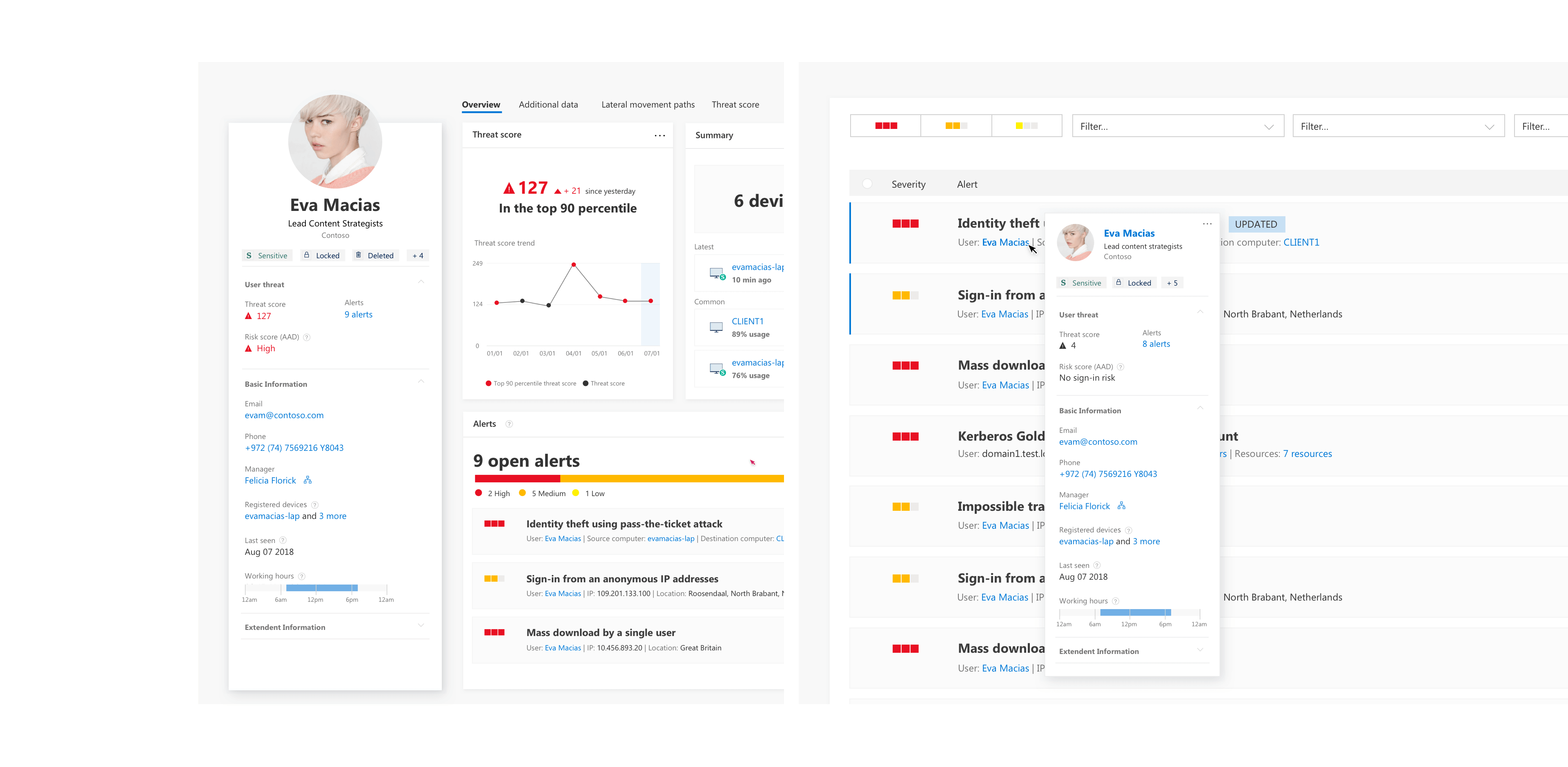 Left: Integrated ID component in the profile as part of the layout,right: Standalone ID component as a hover tooltip on the user name.