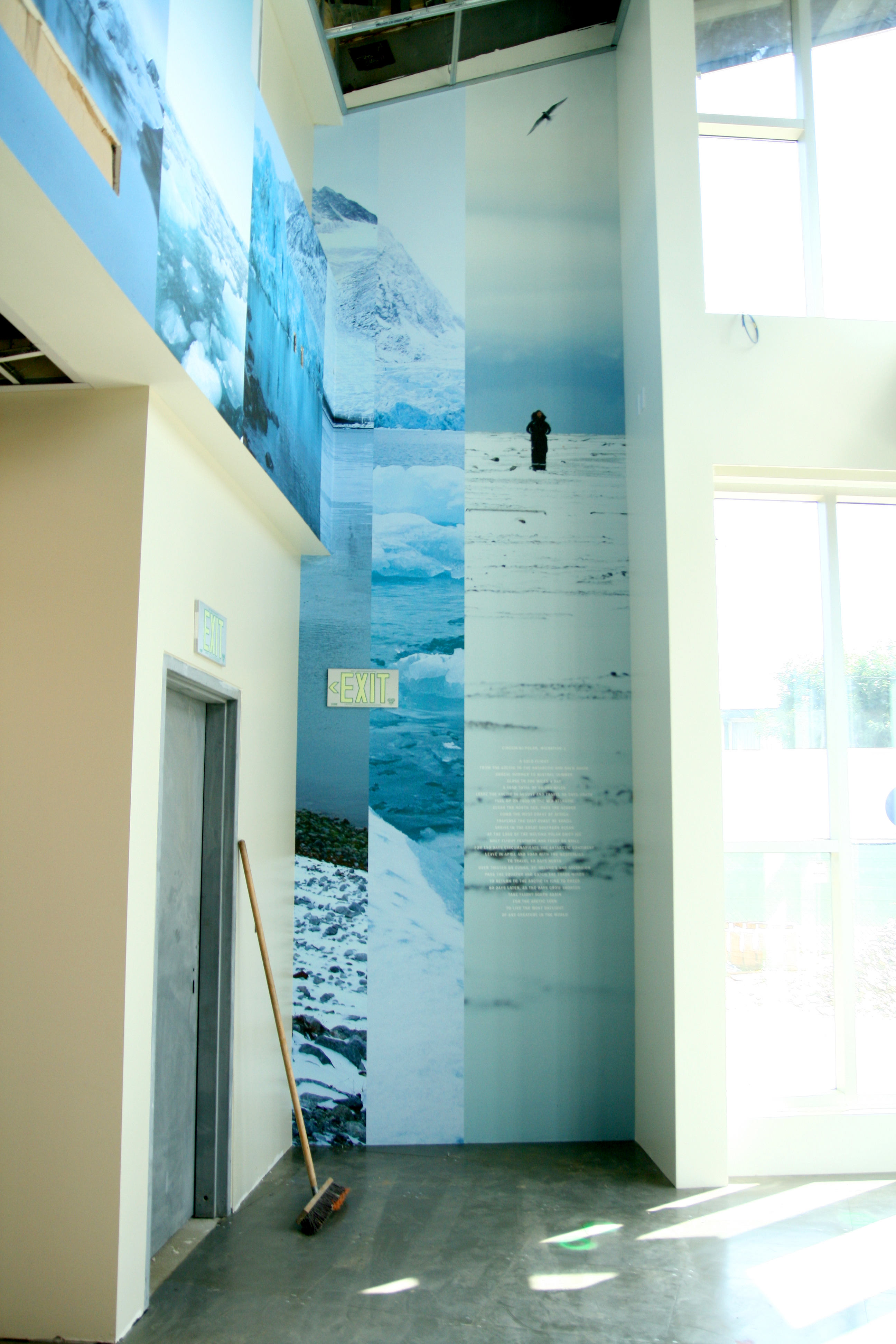 CircumSolar, Migration 2, 2013. Public art at the Pico Rivera Public Library, commissioned by the Los Angeles Arts Commission. Mural. Fire retardant canvas and ink. 132 ft. long x 25 ft. high. ~1,250 sq. ft. approximately.