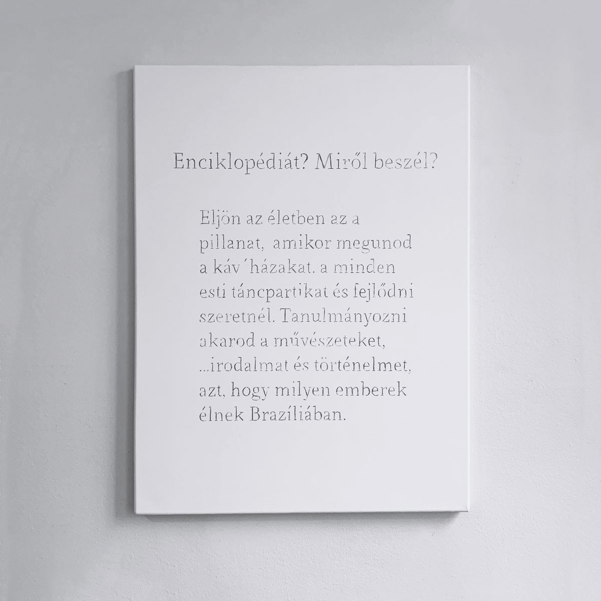 16/20 — ILLATSZERTÁR (PARFUMERIE).  Inspired by her pursuit of learning to speak and write Hungarian, Quinn revisits the exploration of language as form in the project Illatszertár (Parfumerie). The title references the play of the same name, written by the Hungarian-born Miklós László. After László immigrated to America, Illatszertár was used as the storyline for the motion pictures The Shop Around the Corner, and, more recently, You've Got Mail. For the works created for Illatszertár, Quinn surveys these films' English scripts, extracting and translating text selections, returning their collective story to their language of origin. The project takes form across fifteen graphite works on linen, three photographs, and a printed pamphlet, 2019.