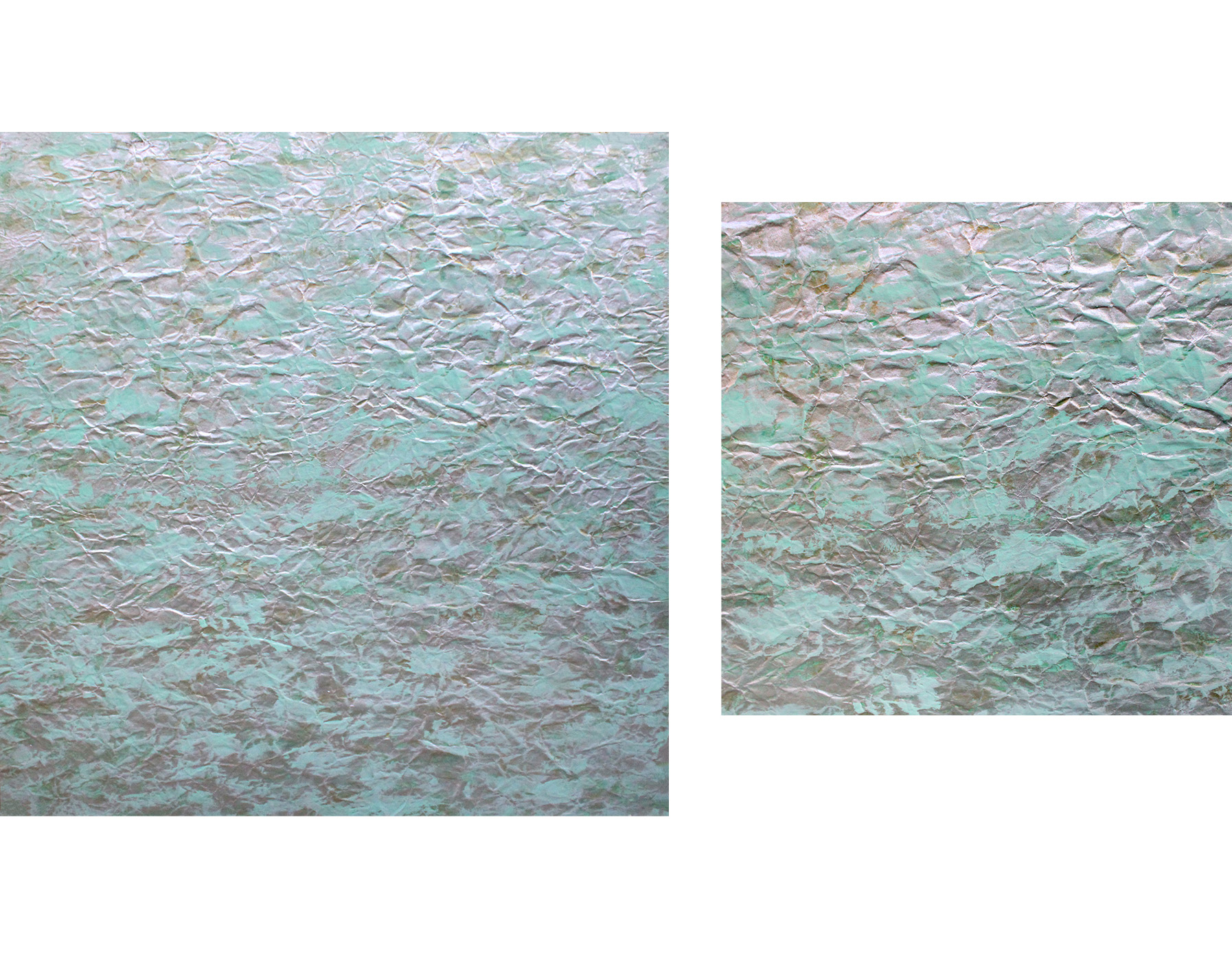   Sans Titre, Acrylique sur papier froiss&eacute;, 87,5x91 cm  et d&eacute;tail.