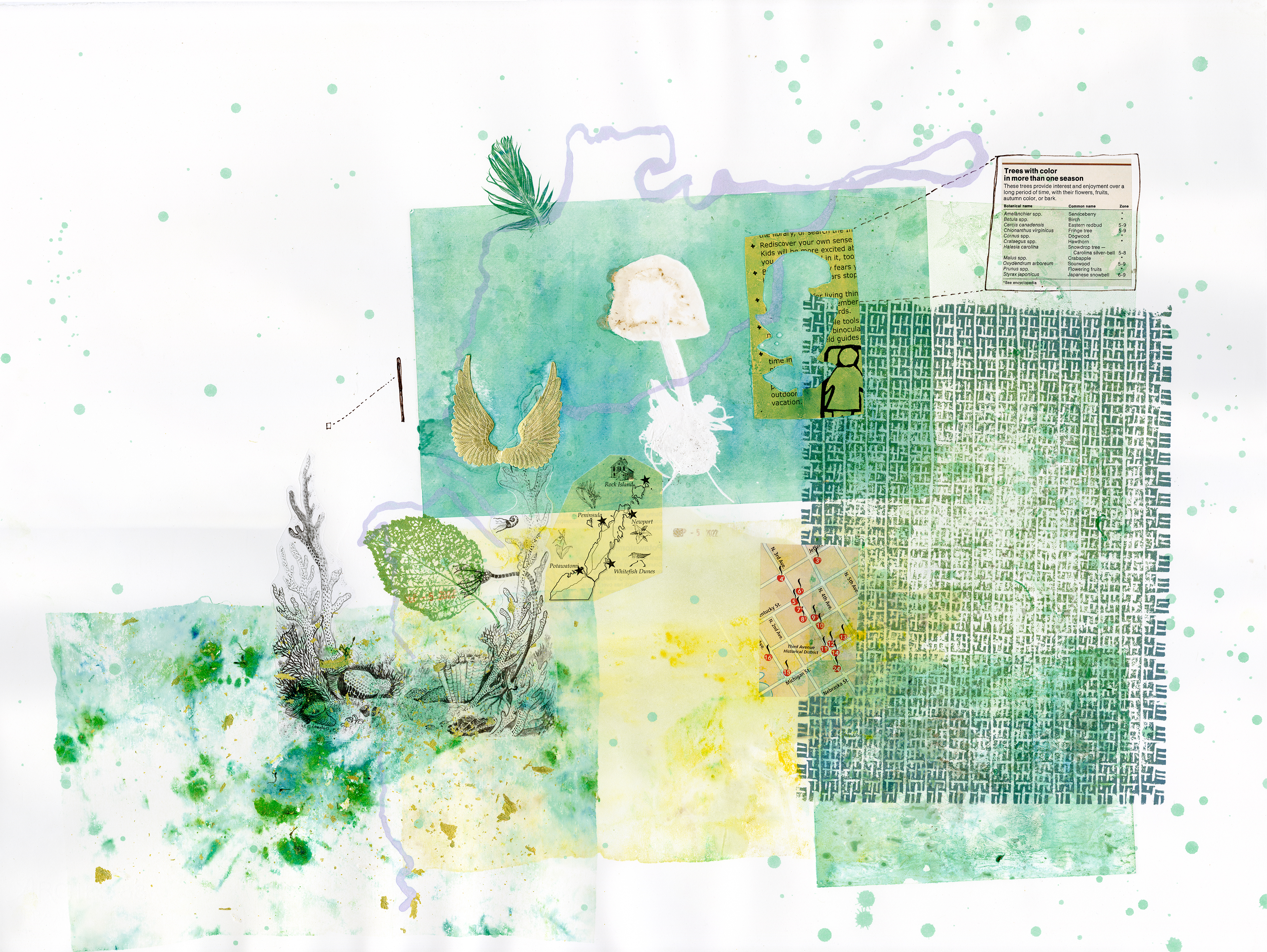 Drawing 23/56 from 56 days at the Dome House 22.5 x 30 inches, ink, Chine-collé, etching and stamps on Arches 88 paper- BUY