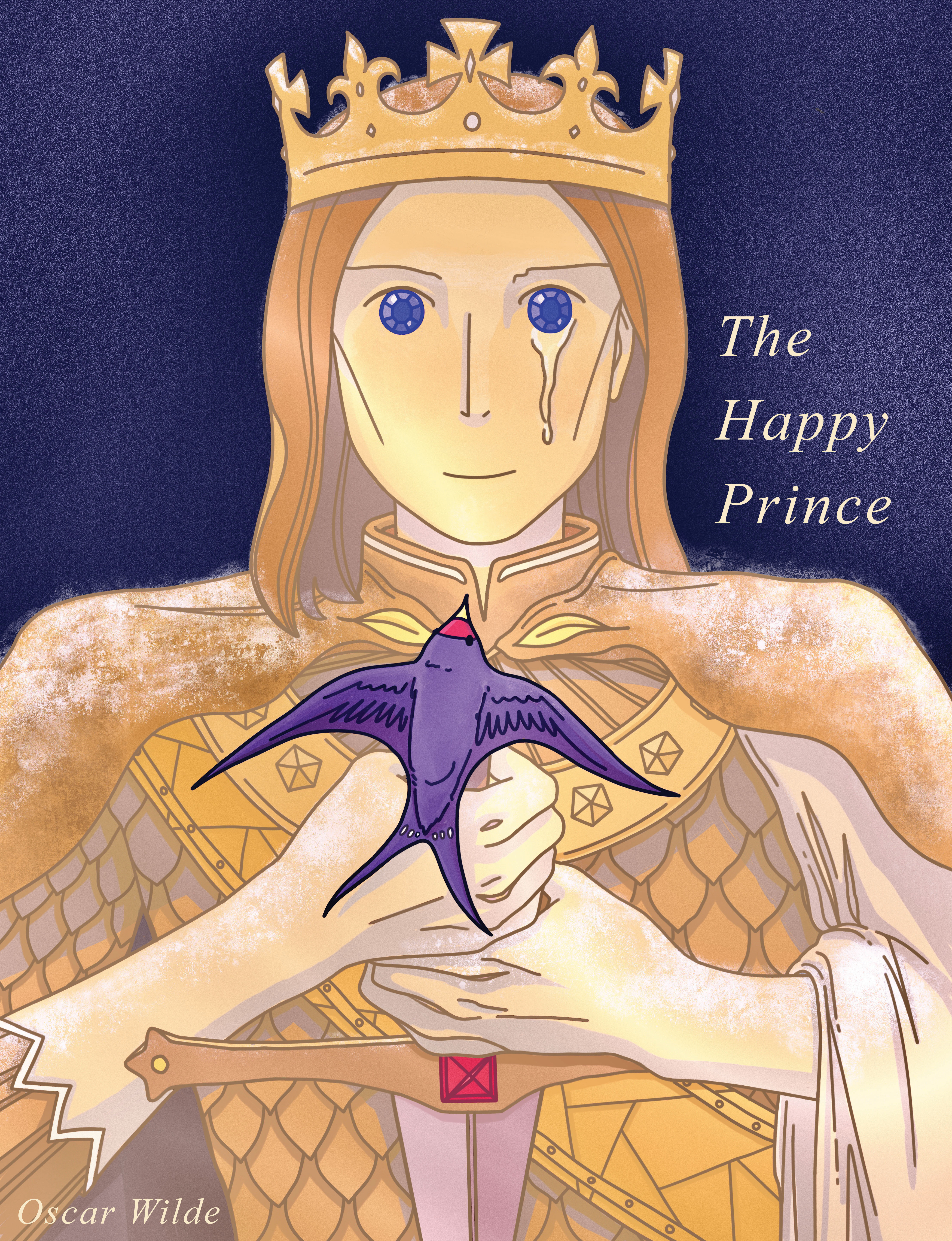 The Happy Prince by Oscar Wilde, illustration for the story of a golden statue and a swallow