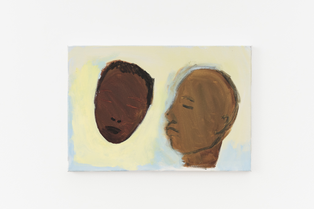 Gregory Olympio, Deux T&ecirc;tes (2025) | Acrylic on canvas, 38 x 55.5 x 3.5 cm
