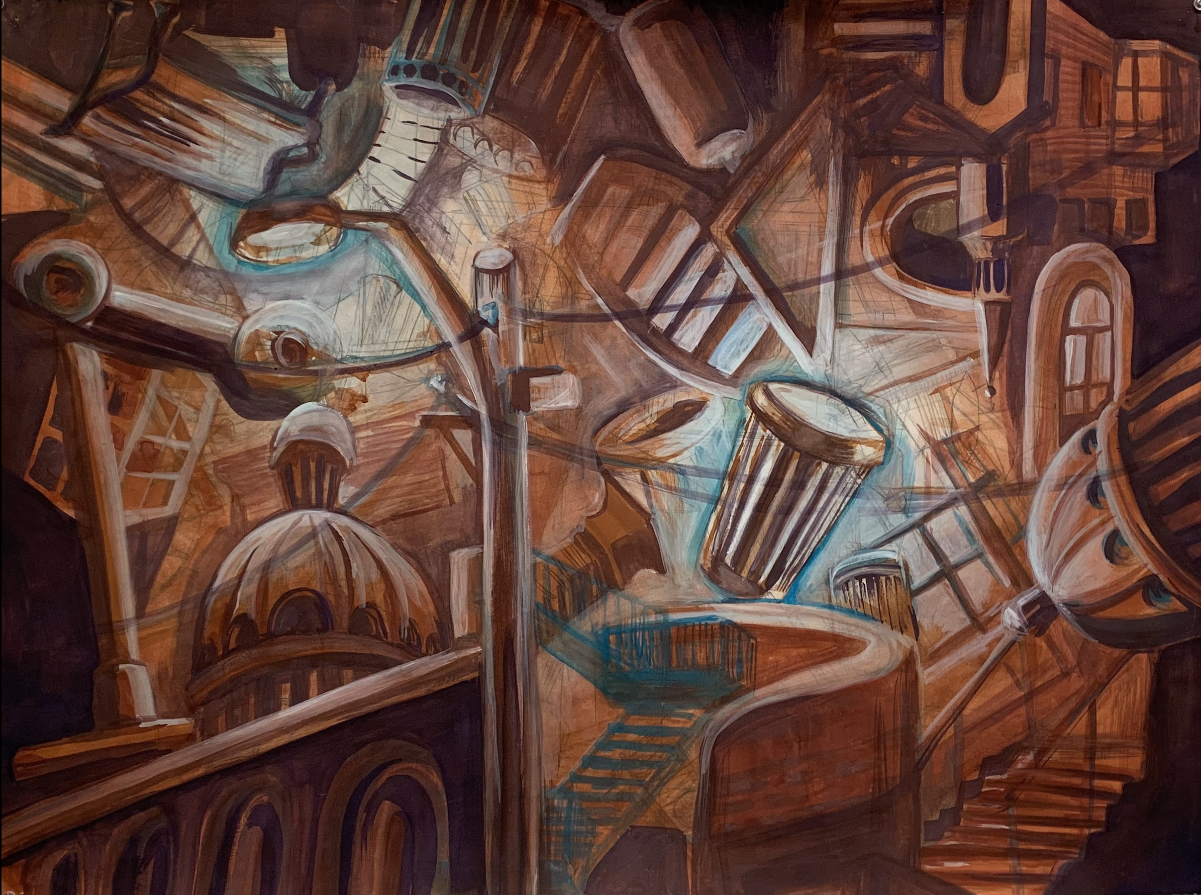 cityscape trash blorb. 2022, 3' x 2', gouche