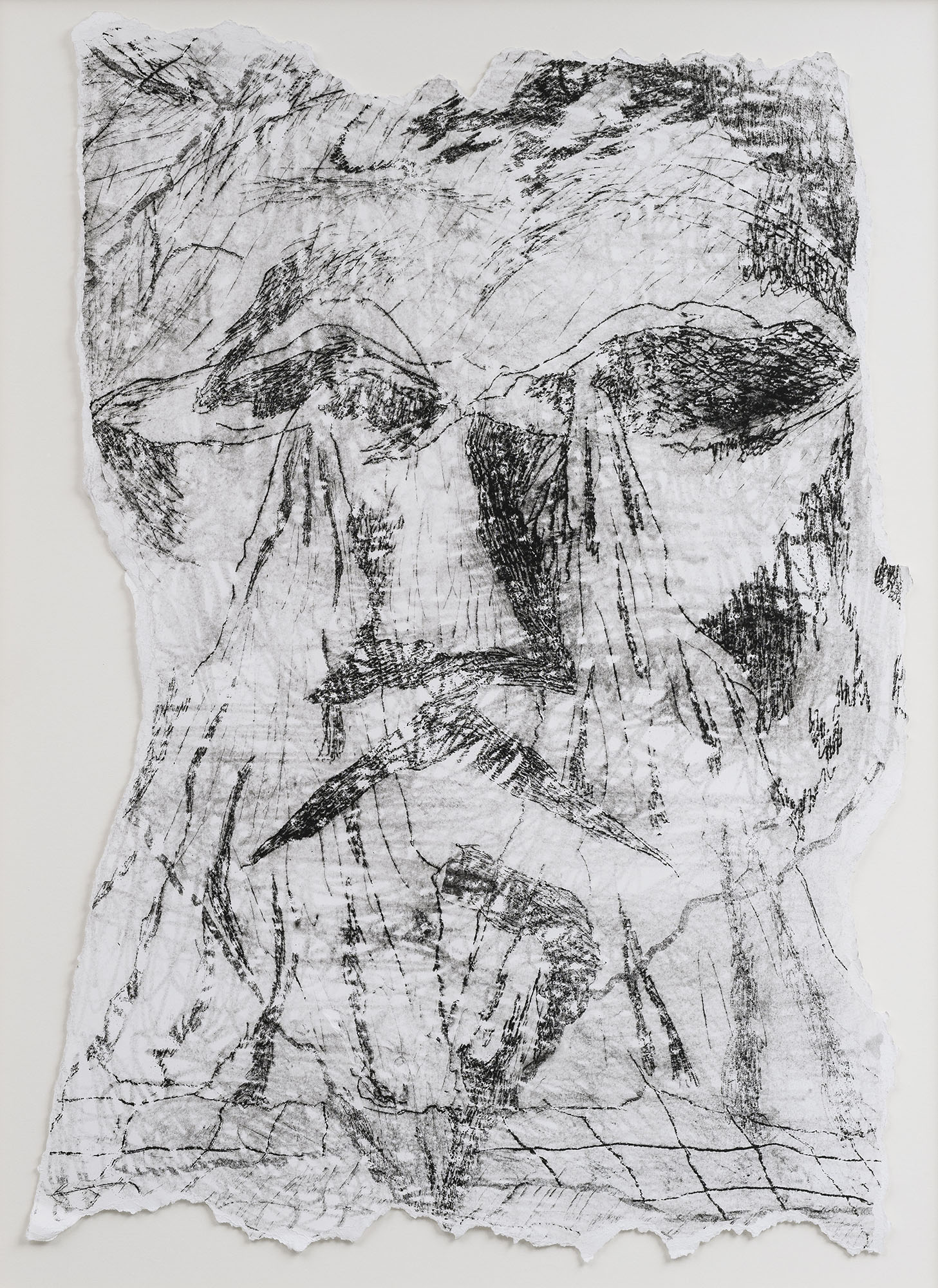 Grande volto con lacrime (frammento)spoon-printed drypoint on paper, 100 x140cm, 2025