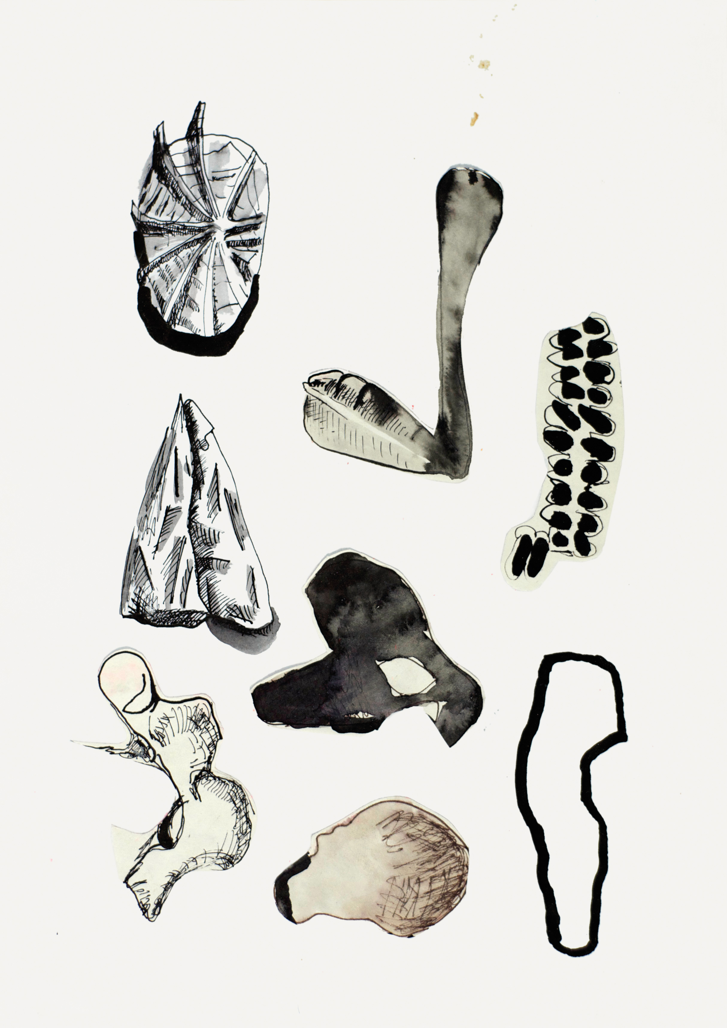 Untitled (forms), 2011-2012, ink on paper with collage, 29.7 x 21 cm