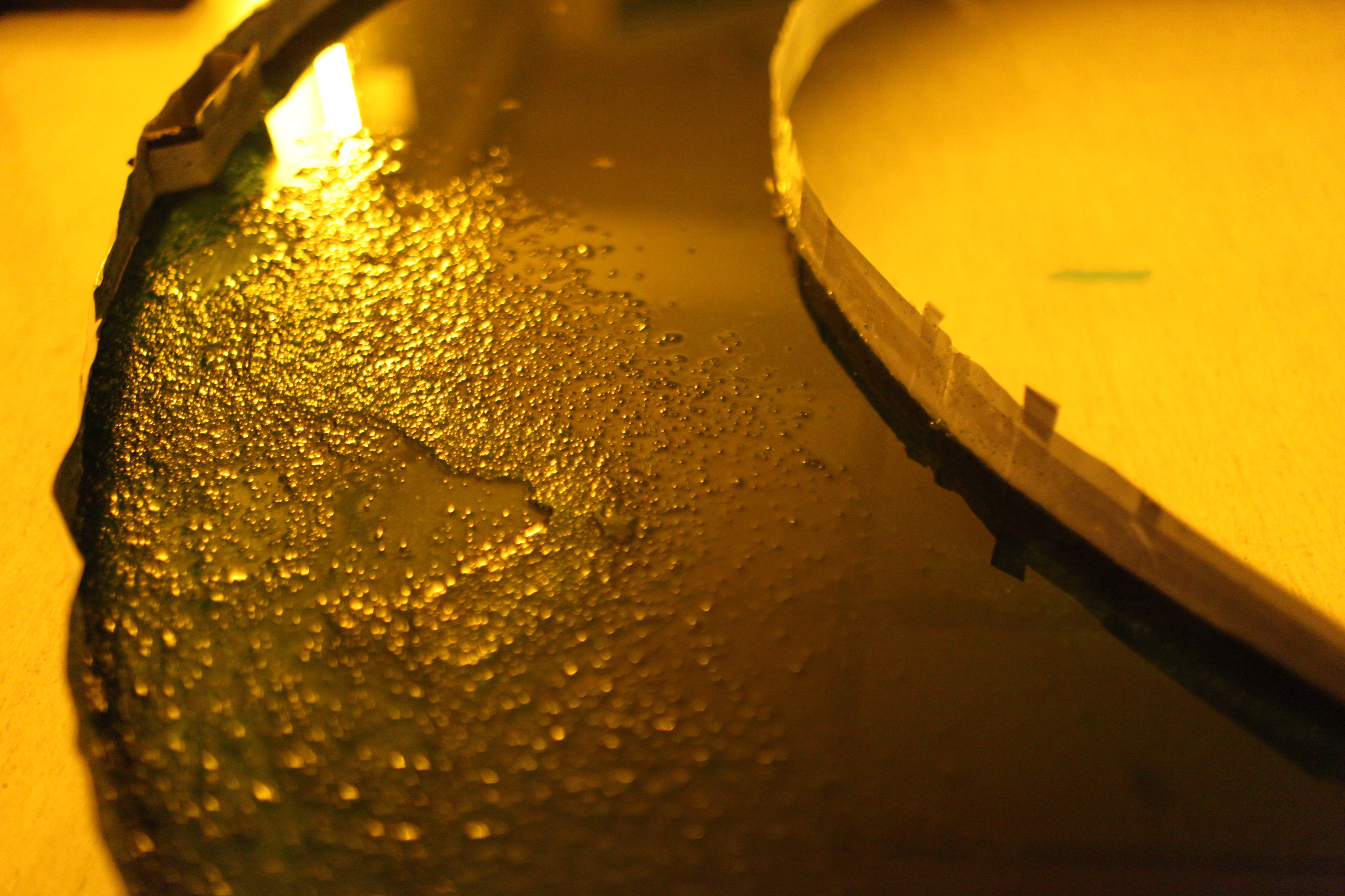The edge of the disc is placed with tape as temporary wall to keep the New Cyanotype solutions stays on the surface of the disc.