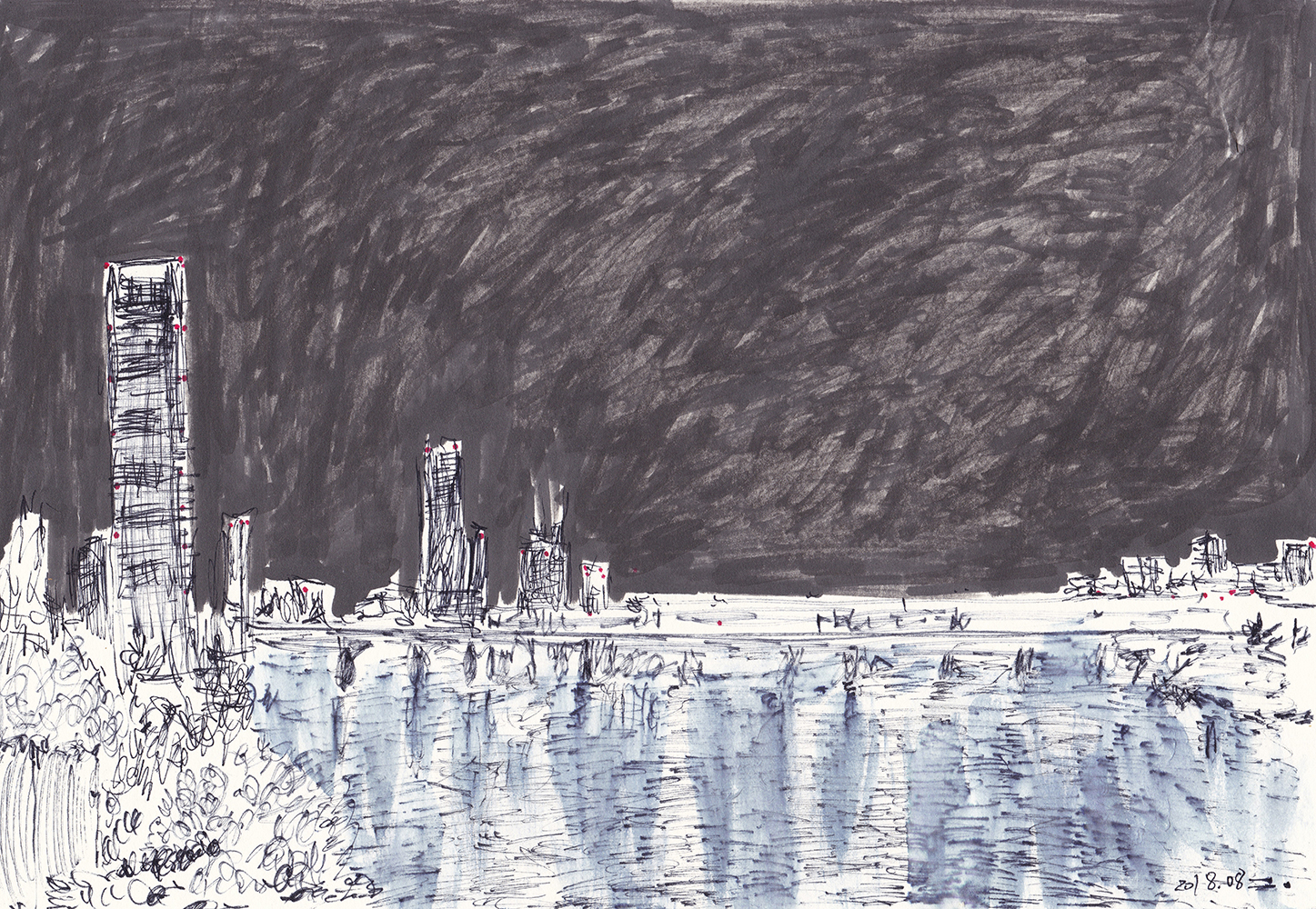 한강대교에서, 2018, pen on paper, 21*29.7(cm)