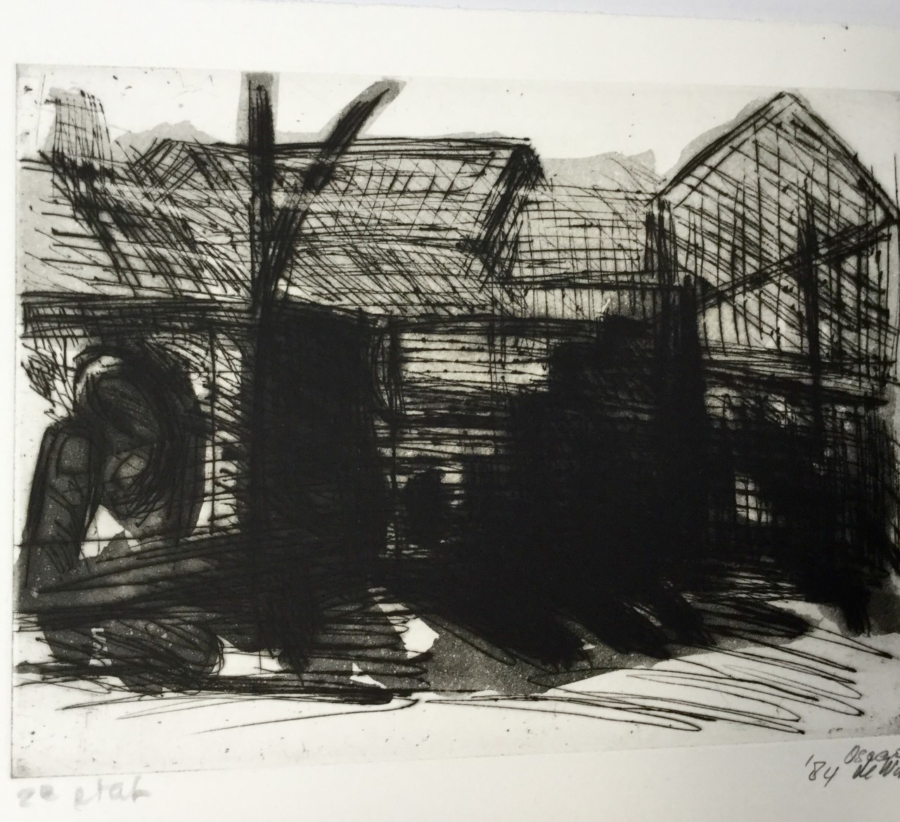 Straatgezicht 1984 - aquatinte, point sèche, deuxième état 20x15cm