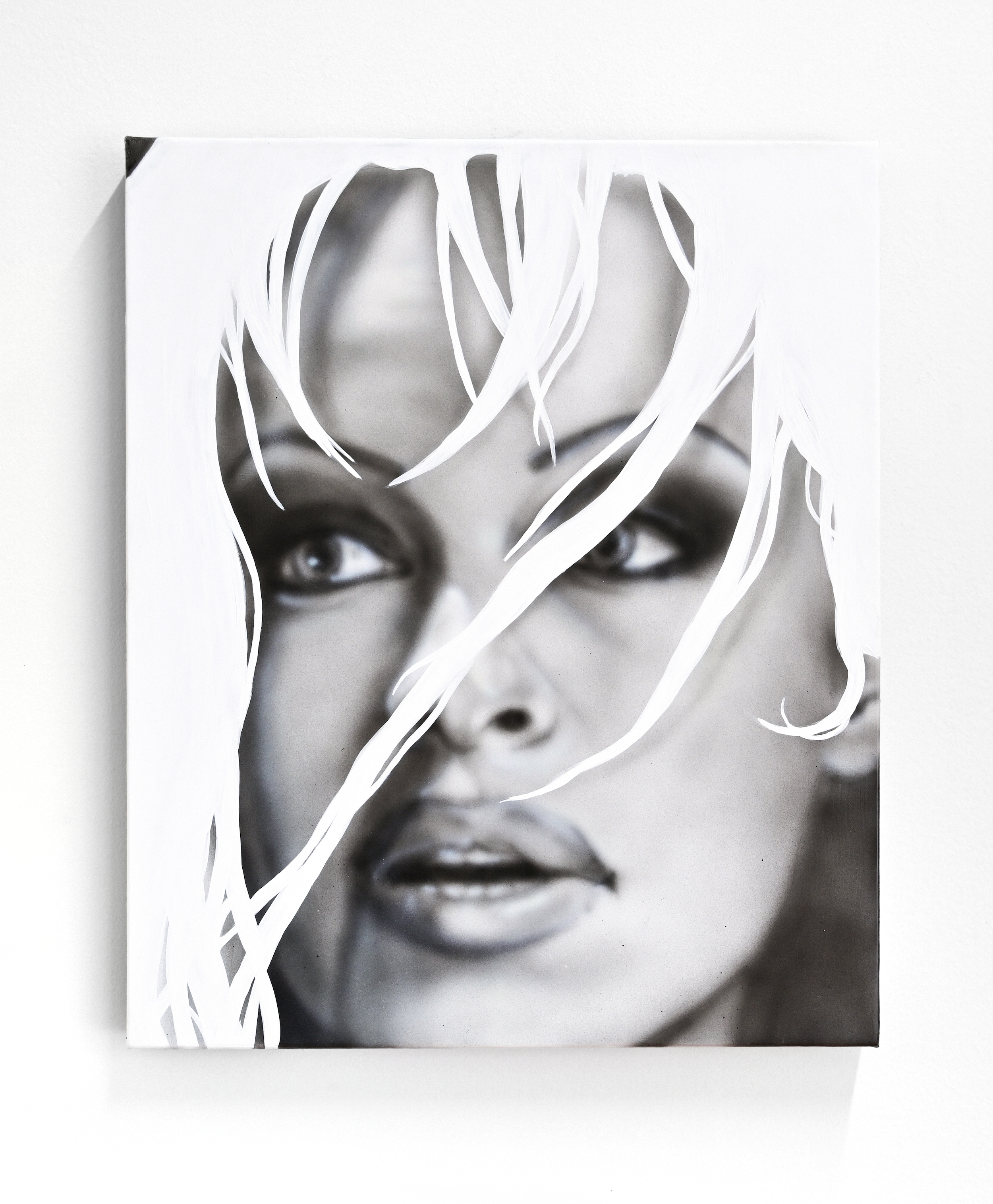  Snowmiser, acrylic, gouache and Swarovski crystals on linen, 18 x 15 in, 2022