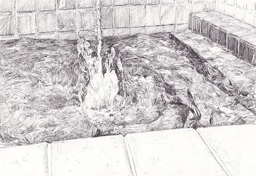 카페의 분수, 2020, pen on paper, 21*27.9(cm)