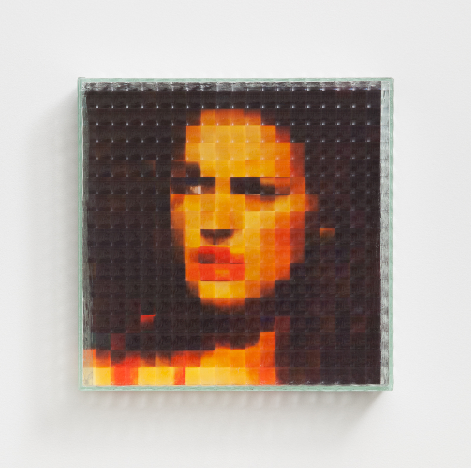 heather cleary, models, photograph of a woman under textured glass, pixilated, art