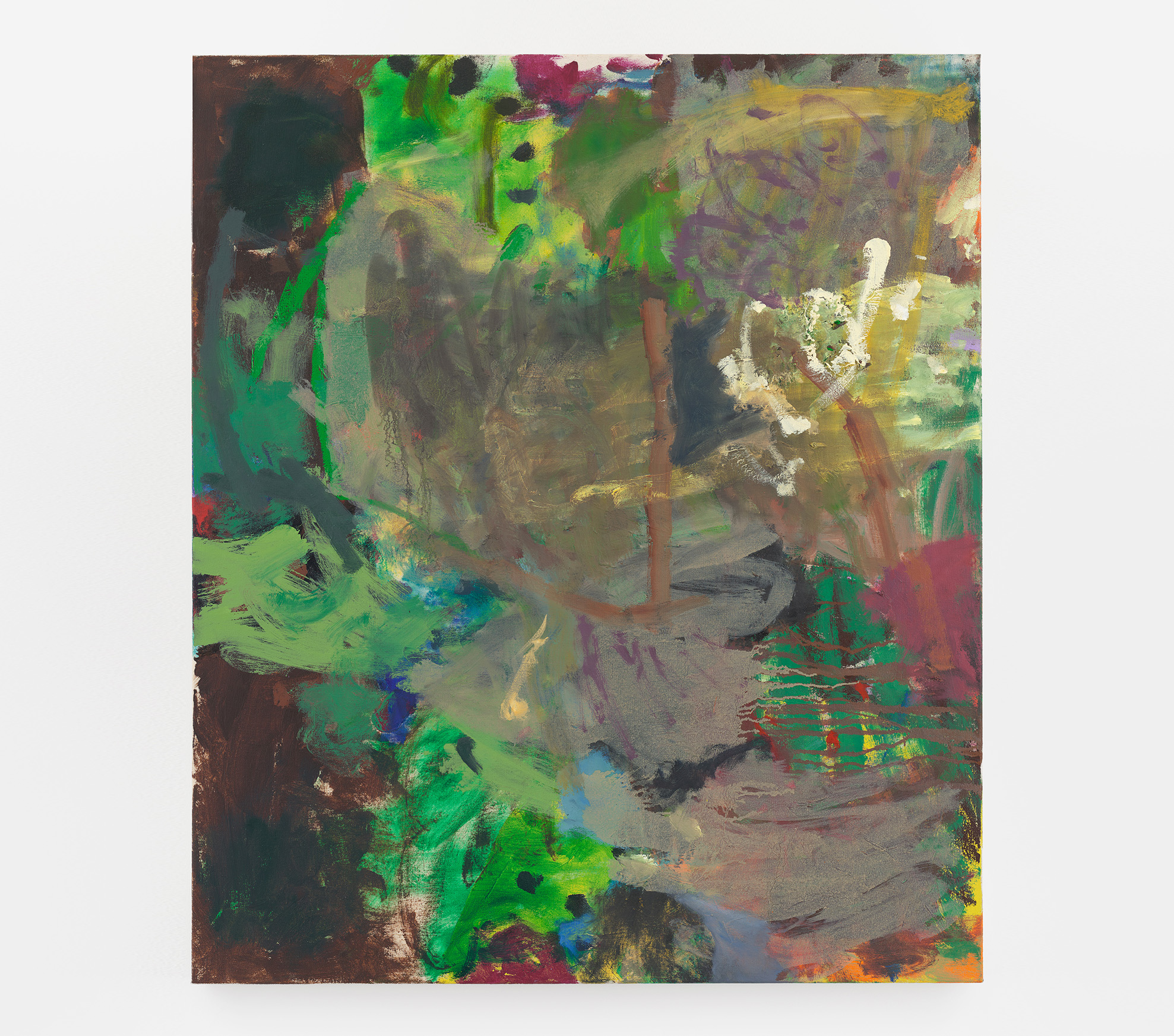 Who owns dust?, 2023 – Oil, acrylic, oil stick on canvas, 100 × 85 cm