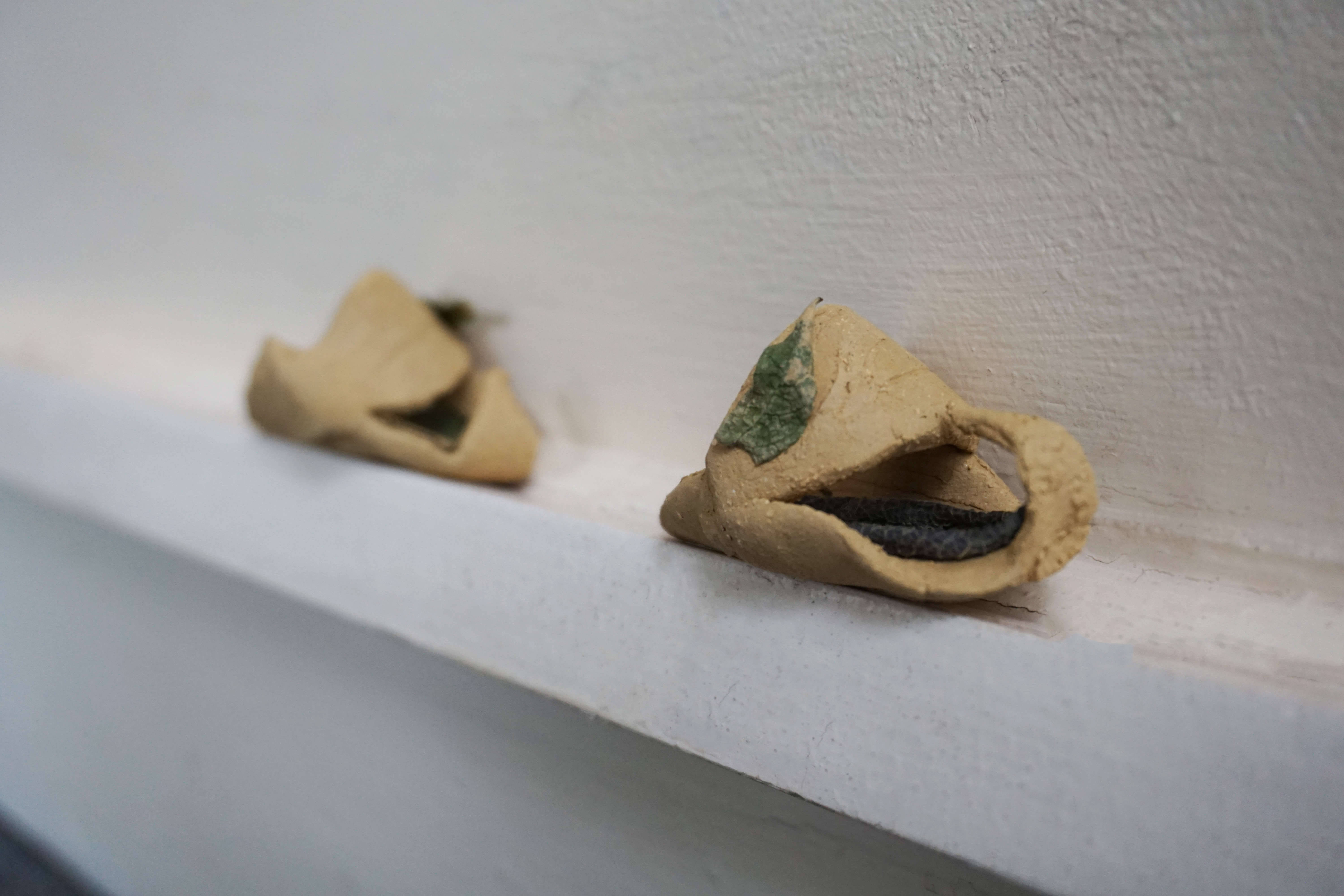 'Pixie Shoes - Perchance to be Pixie-Led', Devon clay, Sage Leaves, Strawberry Leaves, 2023