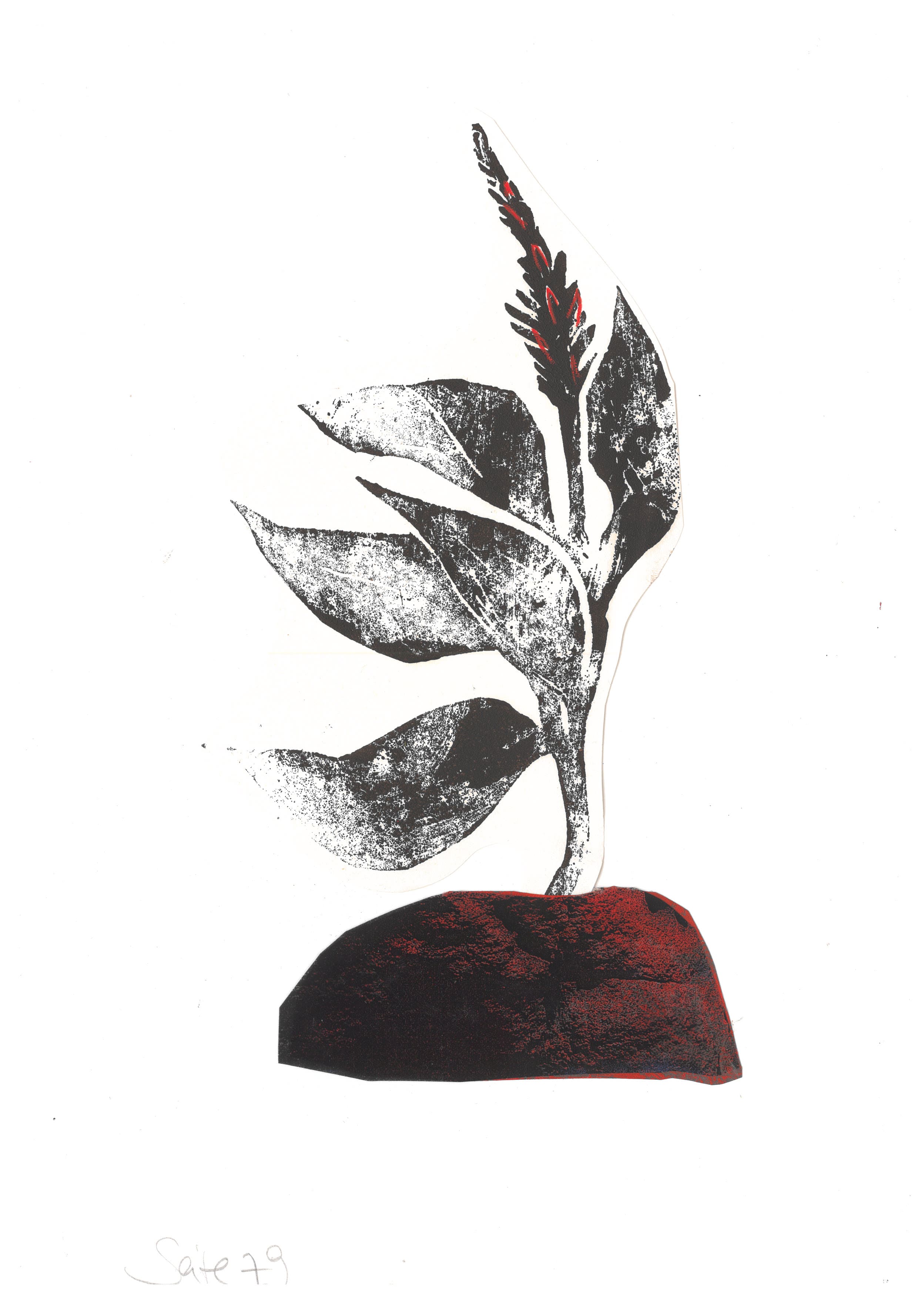 Gaia's bloomLinocut, printed with oil paint, collage elementsSerie: Prometheus - The Battle of the Titans/Text: Franz FühmannPublisher: Hinstorff Verlag, Rostock, 2011