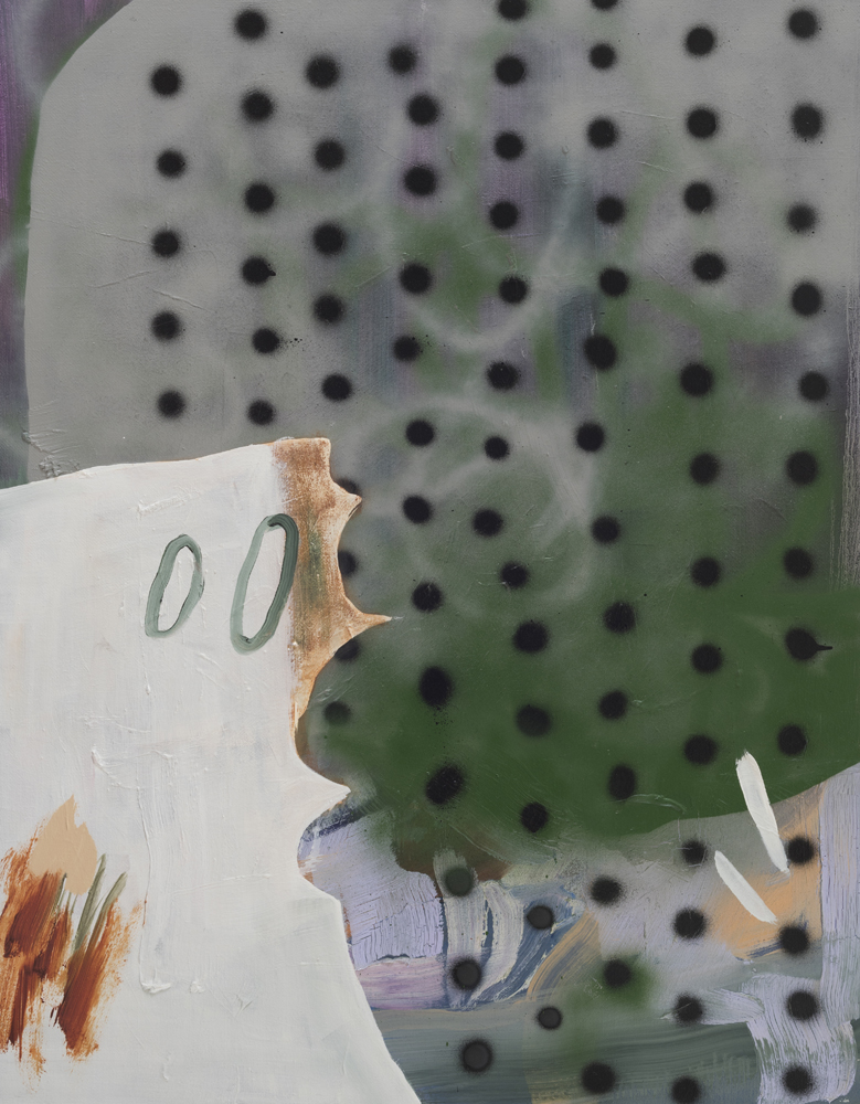 무제 Untitled, 2017, oil and spray paint on jute, 116.8x91cm