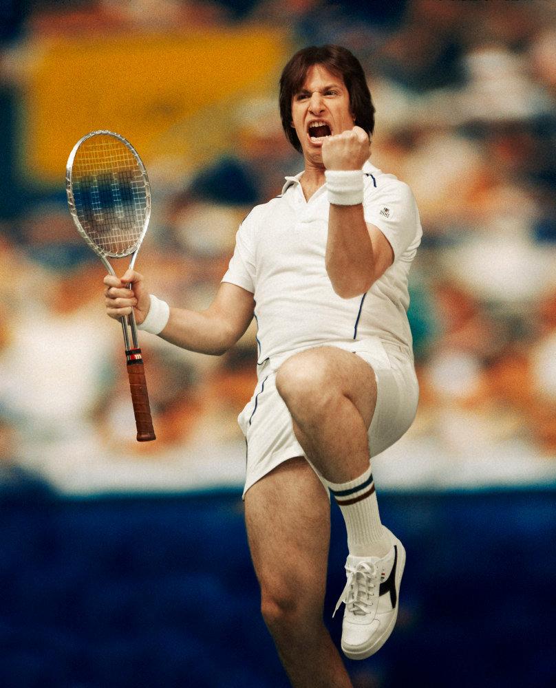 As Jimmy Connors, doing his famous fist pump.