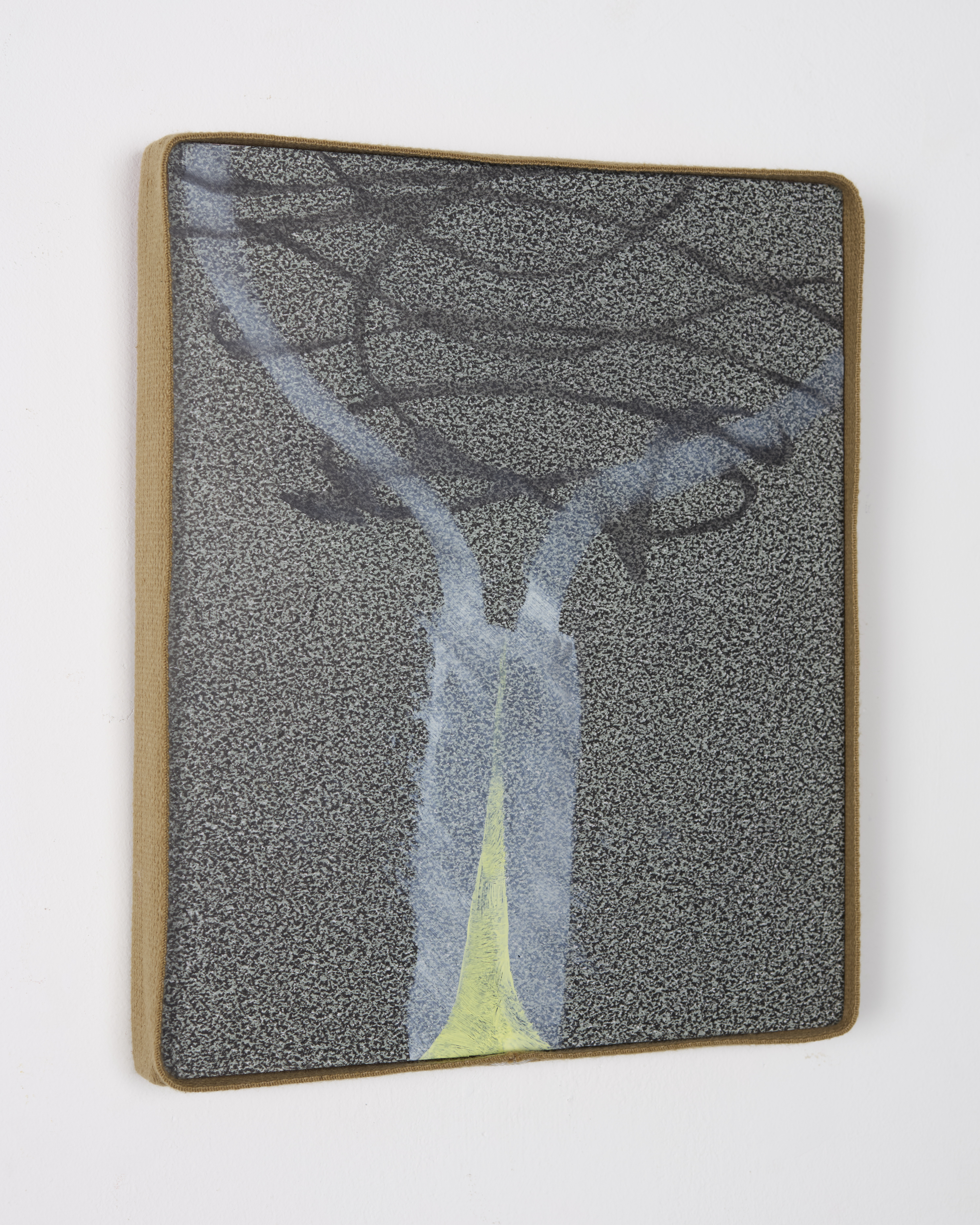 Net #2, 2024, Oil paint, contact paper, and cotton twill tape on board, 8”x10”.