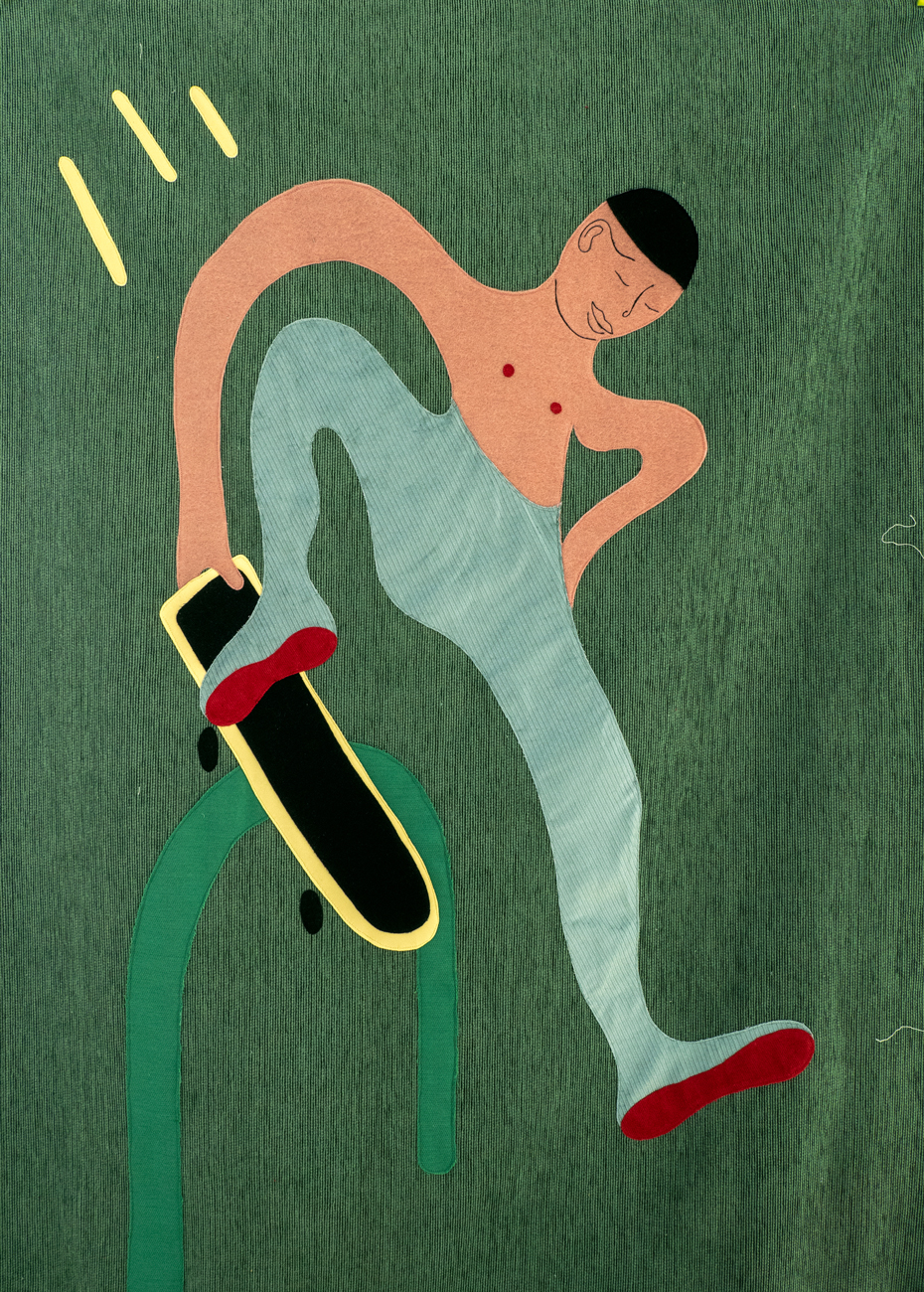 "I don't wanna ill, I just wanna chill", 2019 Various fabrics sewed collage144 x 103 cm