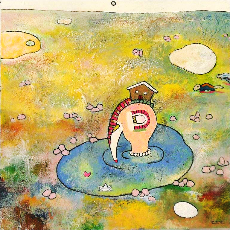 戴著房子的鳥A bird with a houseAcrylic.board, Cm47x47, 2013